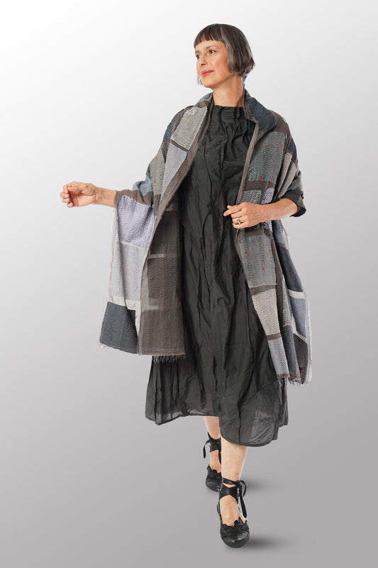 TONAL TILE PATCH KANTHA SCARF STANDARD - tt2801-gry -