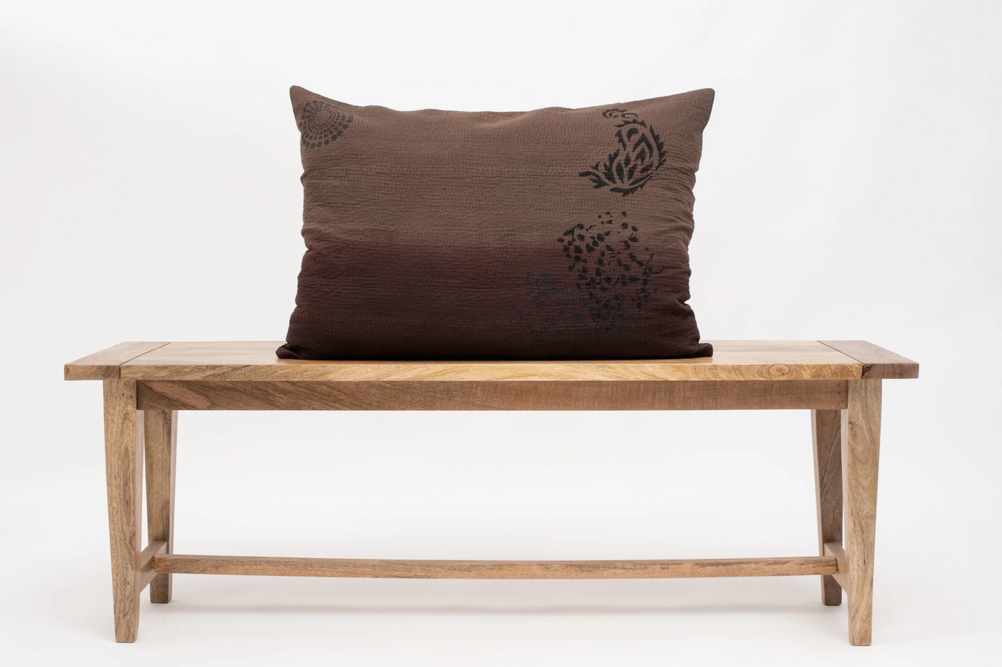 Vintage Fray Patch & Ombre Kantha Pillow Sham -Chocolate -