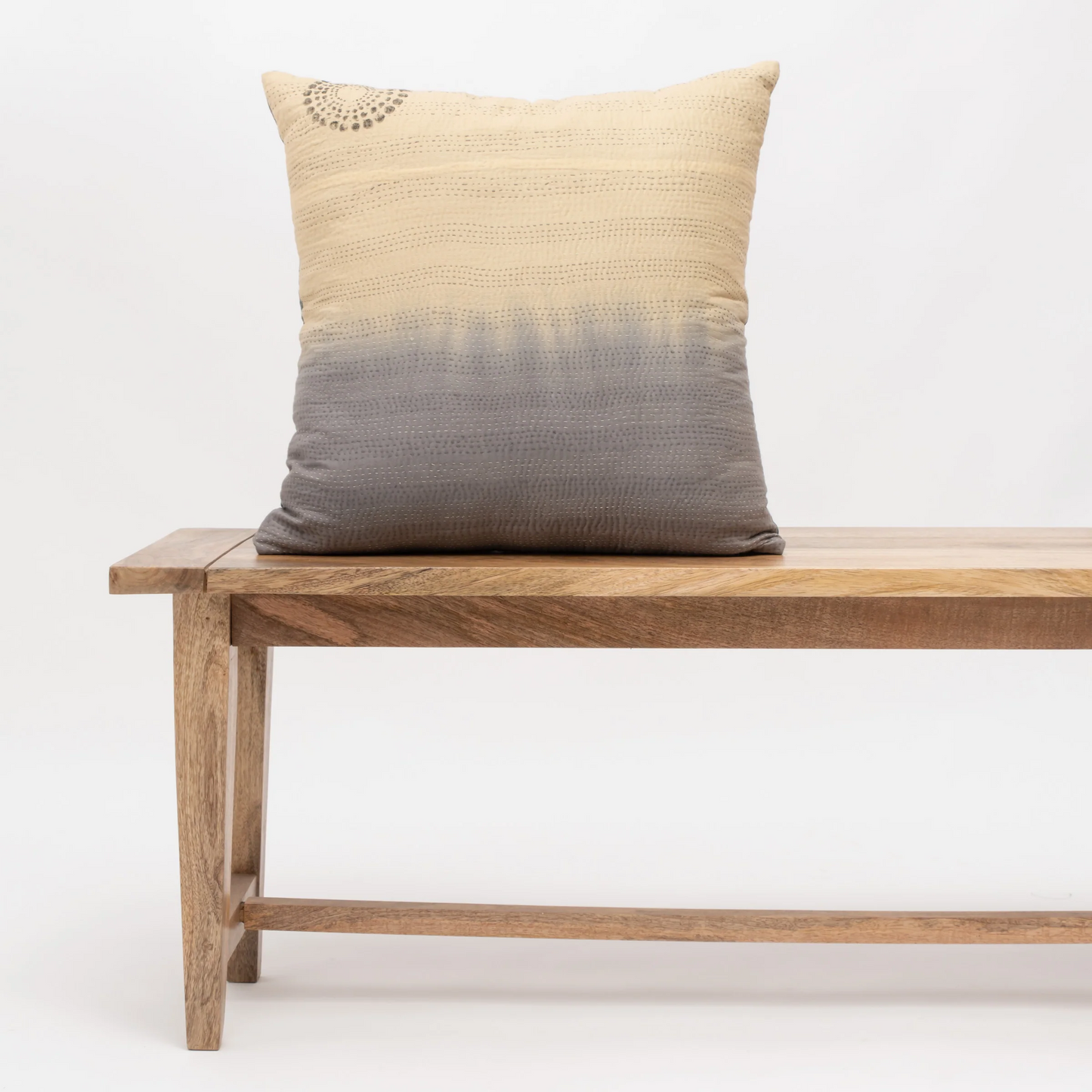 Vintage Fray Patch & Ombre Kantha Pillow Sham -Yellow Stone -