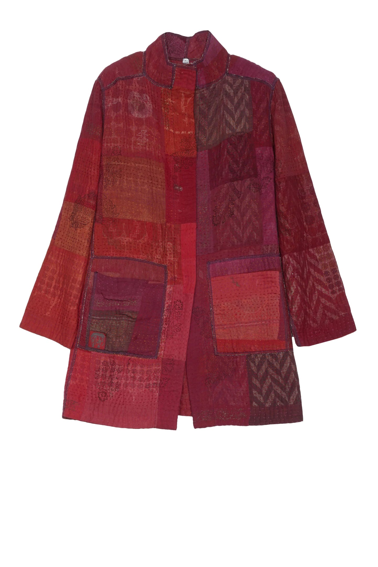 OMBRE PATCHED GOLD STAMP KANTHA LONG JKT - og4006-red -