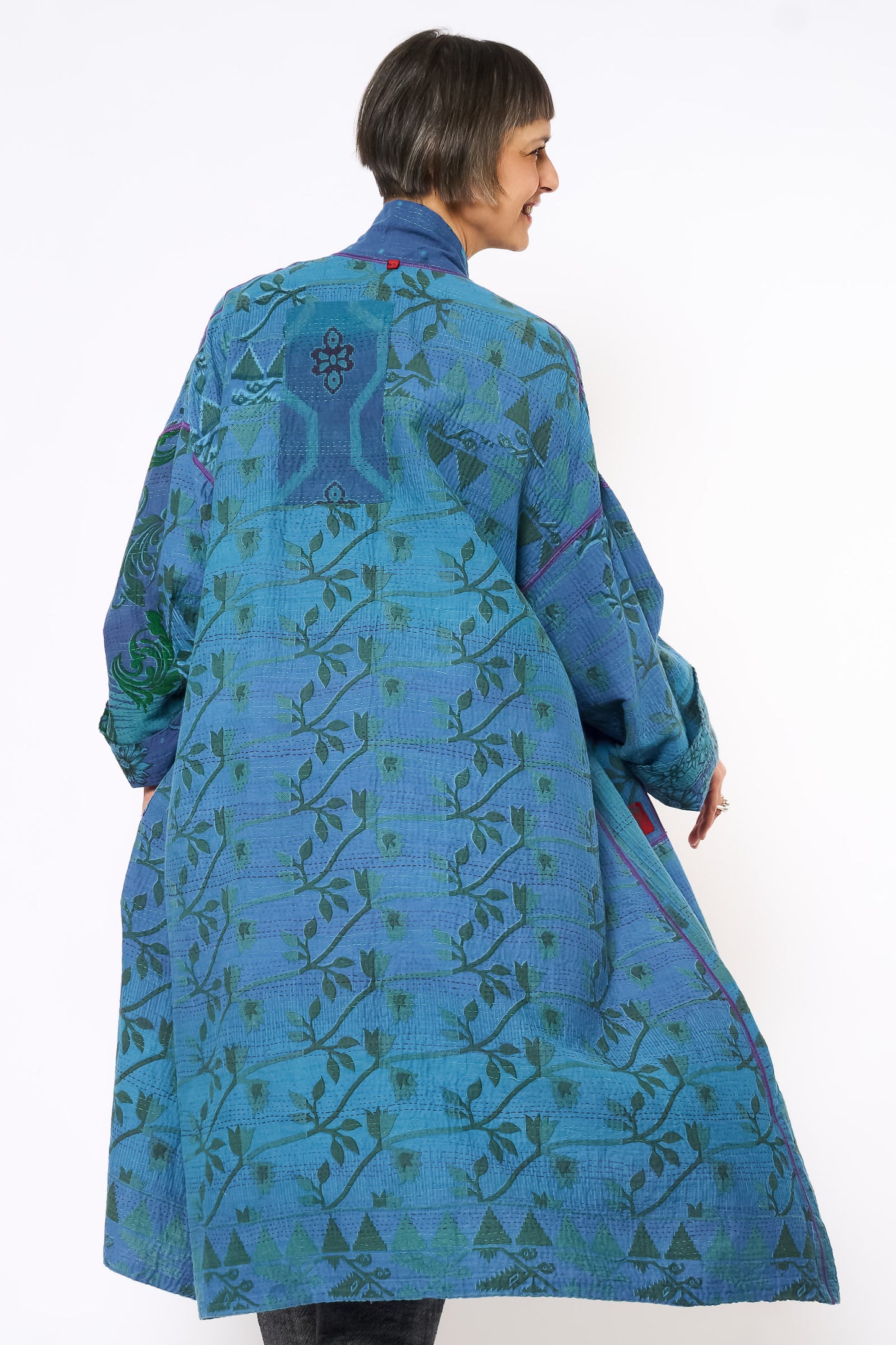 COTTON OVERDYE KANTHA NEW OVERSIZED COAT - ov2342-cblu001a -