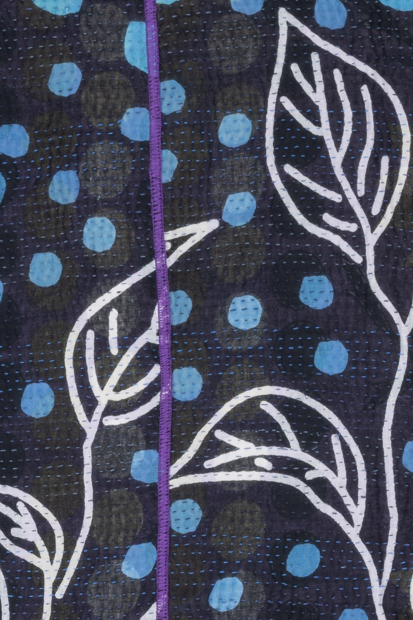 POLKA DOTS & LEAVES KANTHA BACK PLEATED VEST SHORT - dl4223-blu -