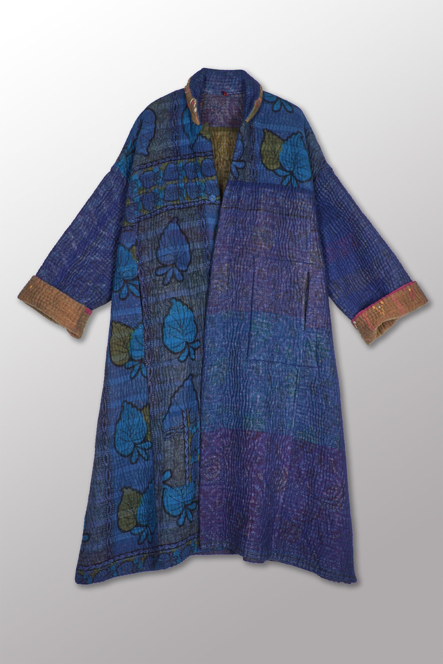 QUILTED OVERDYE COTTON KANTHA NEW OVERSIZED COAT - oq5342-cblu004a -