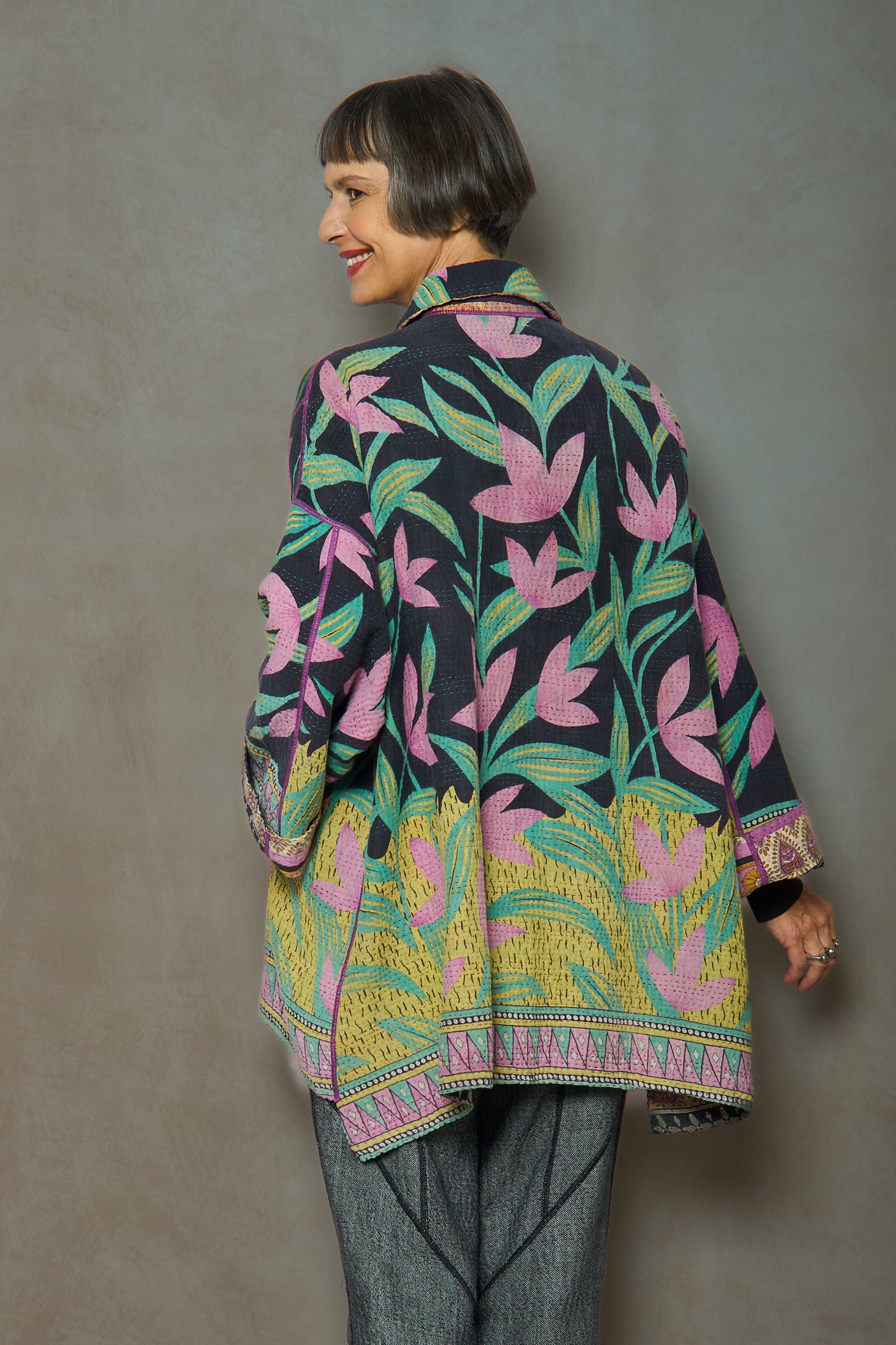 VINTAGE COTTON KANTHA OVERSIZED MINI COAT - cv4332-0045a -