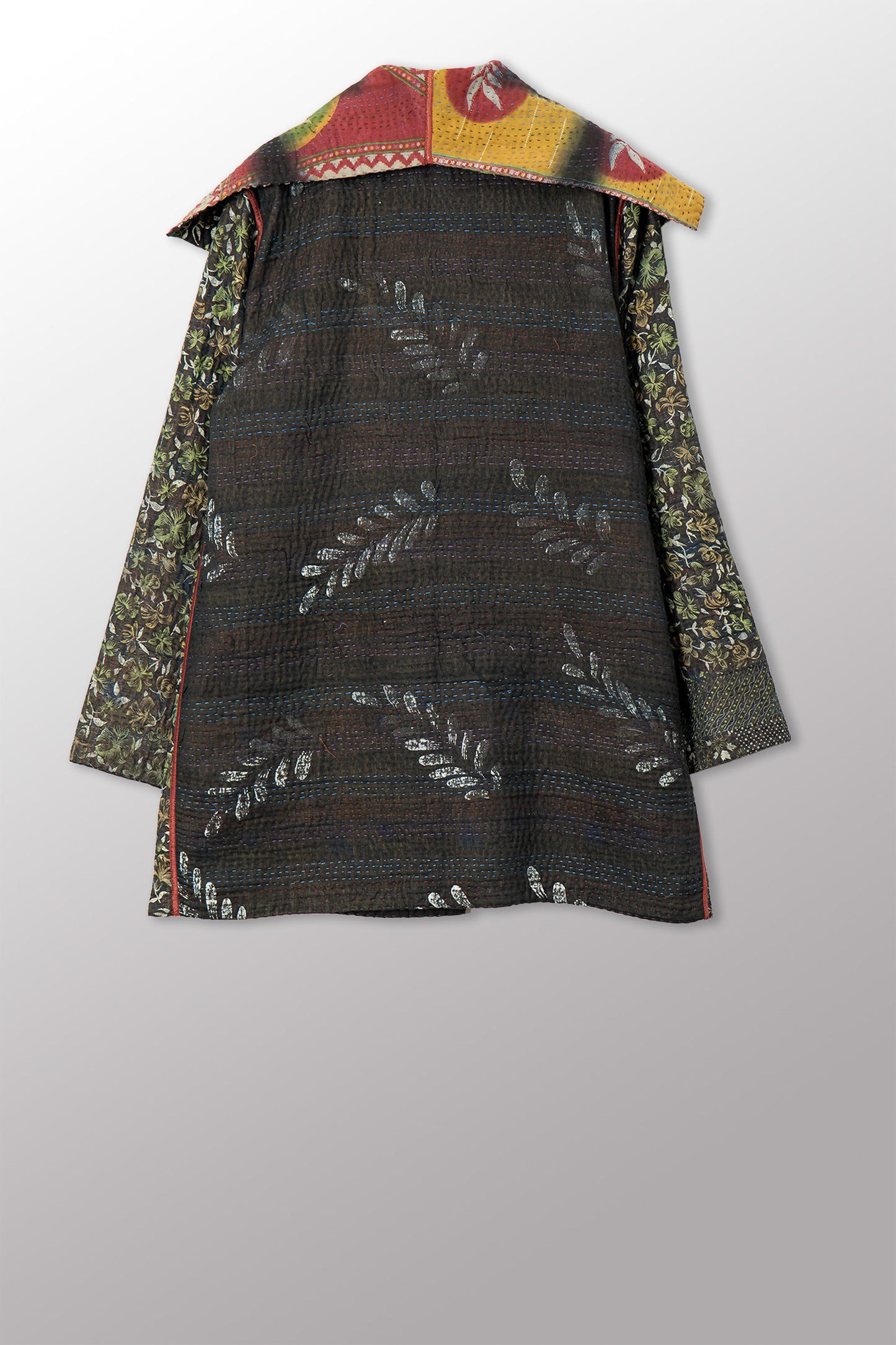 VINTAGE COTTON GREY CLAMP TIE DYE KANTHA POCKET JACKET - su4002-0001a -