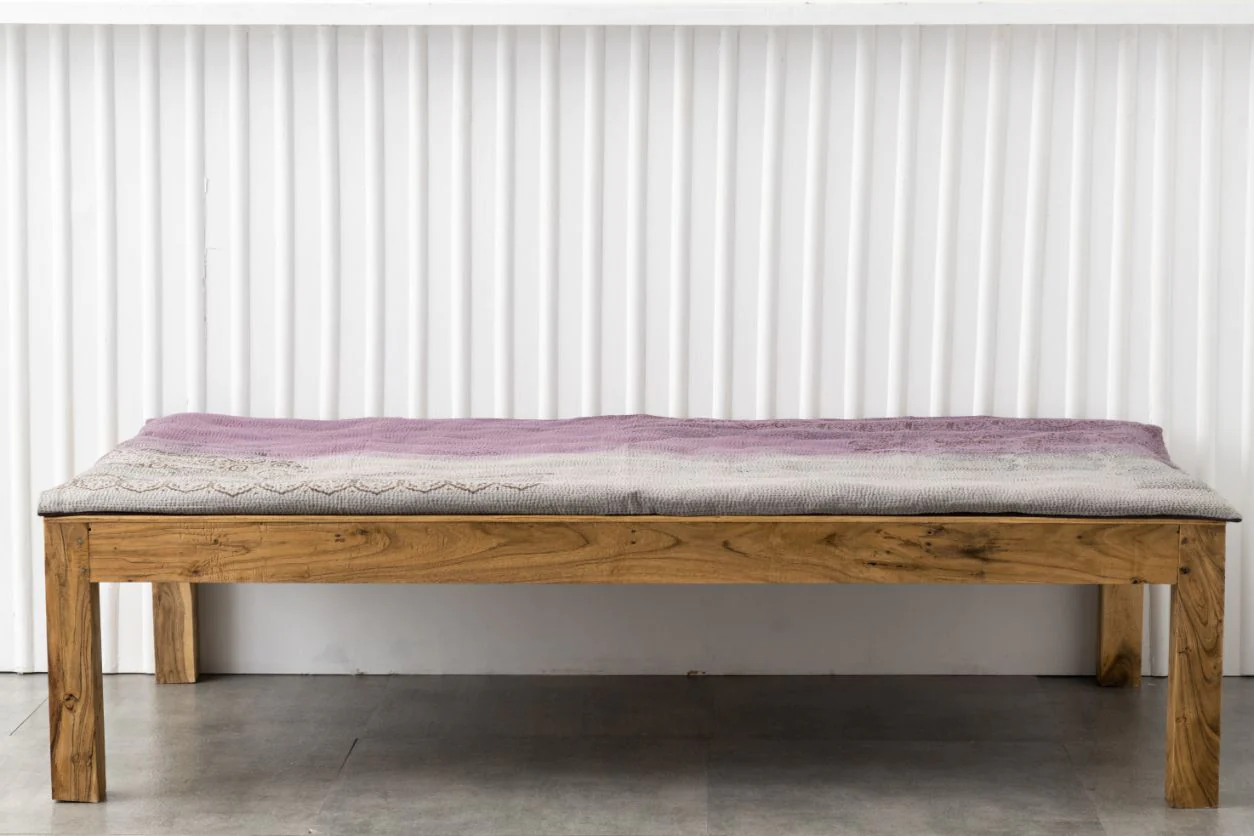 Vintage Fray Patch & Ombre Kantha Day Bed Mattress Cover -Chocolate -