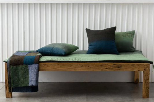 Vintage Fray Patch & Ombre Kantha Day Bed Mattress Cover -Avocado -