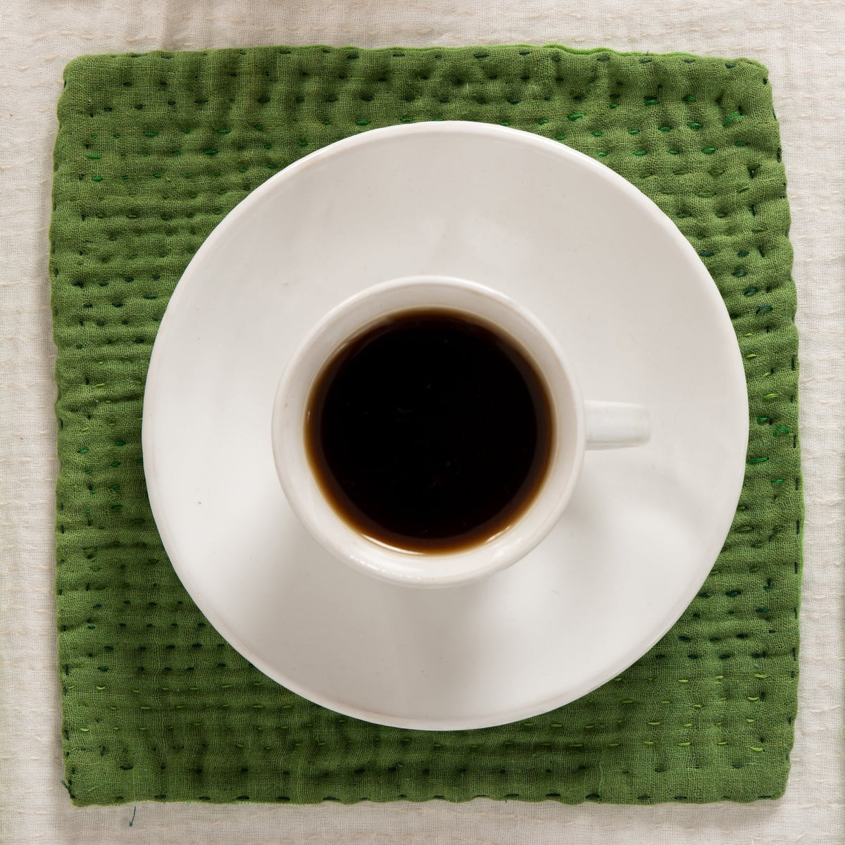 Mosaic Fray Handmade Vintage Kantha Coaster -Lime Green (Set of 2)