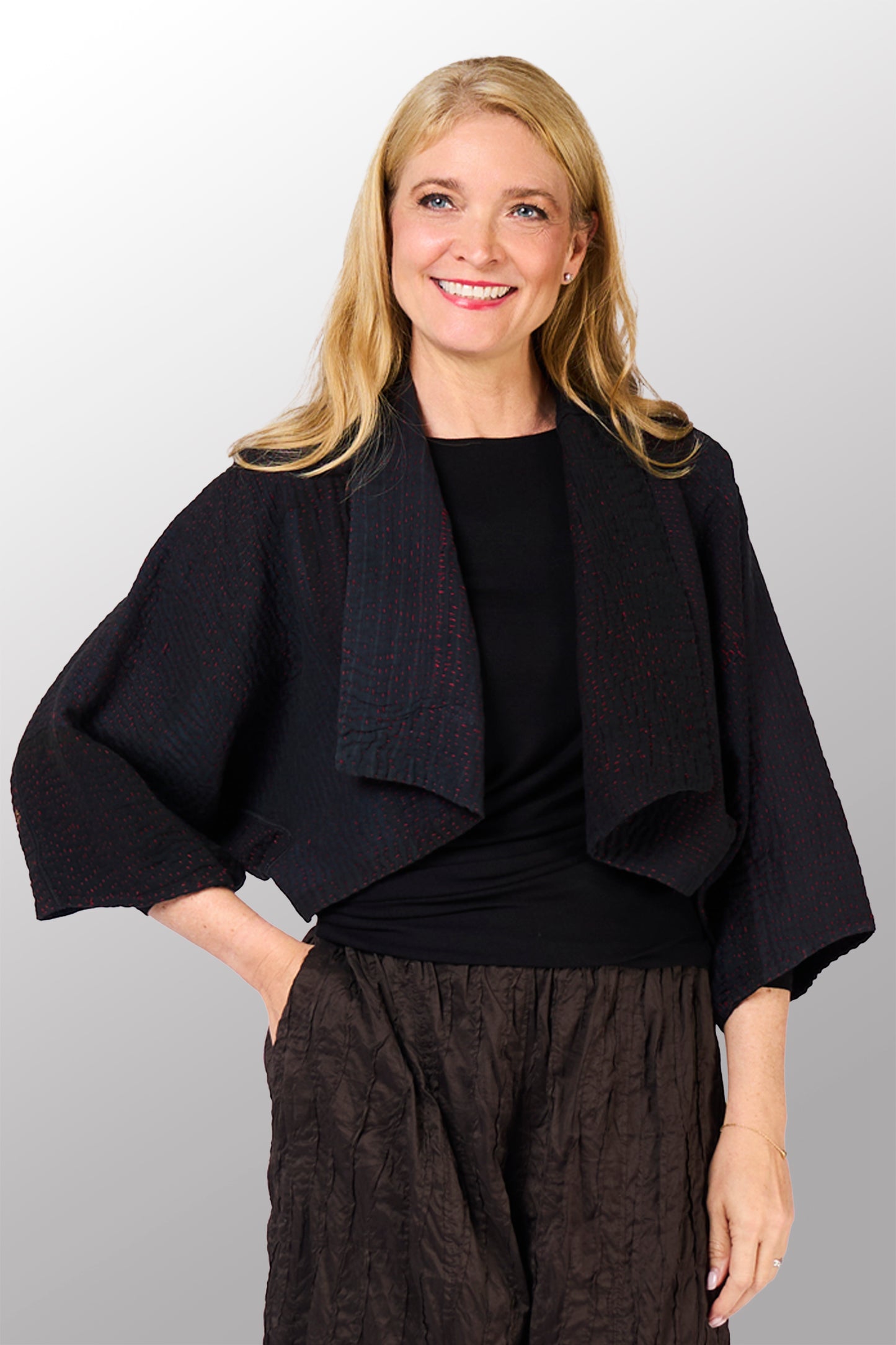 MUJI PATCH KANTHA PUFF SLV. SHRUG - mp4062-blk -