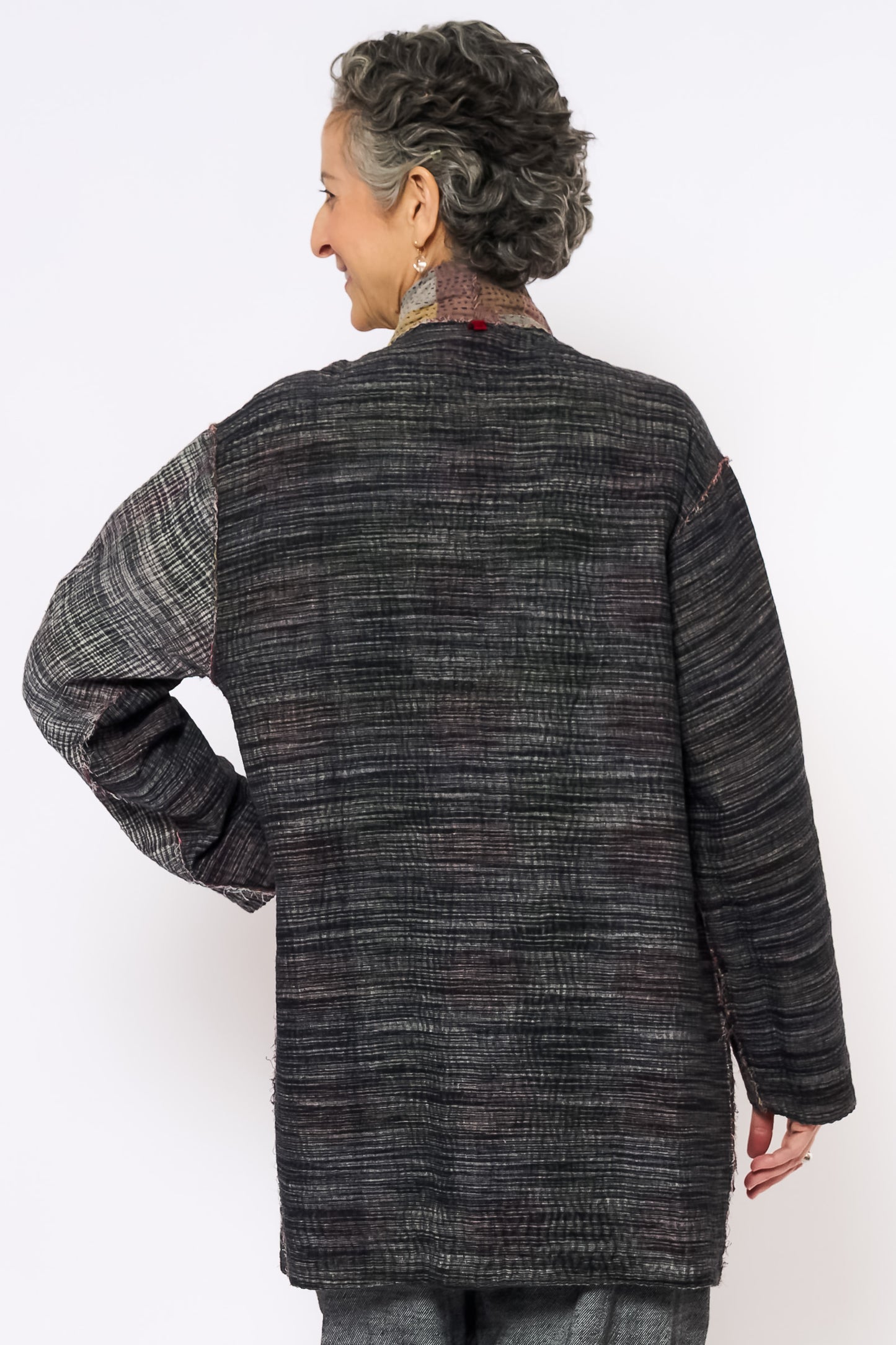 WOVEN IKAT & FRAYED PATCH KANTHA MEN'S JKT - wk4041-gry -