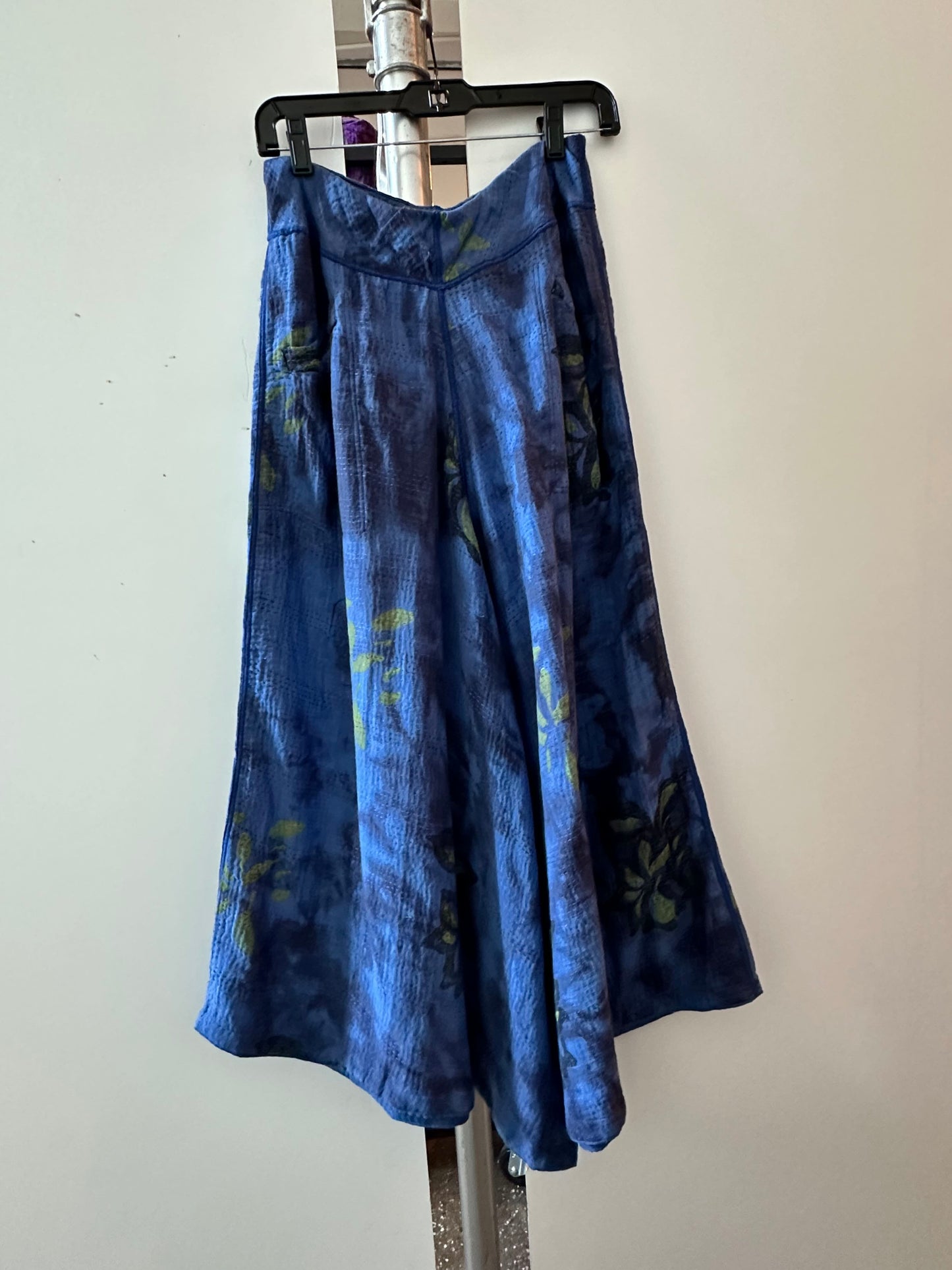 CLOUD TIE DYE FLORAL KANTHA WIDE LEG PANTS - uf2623-blu -