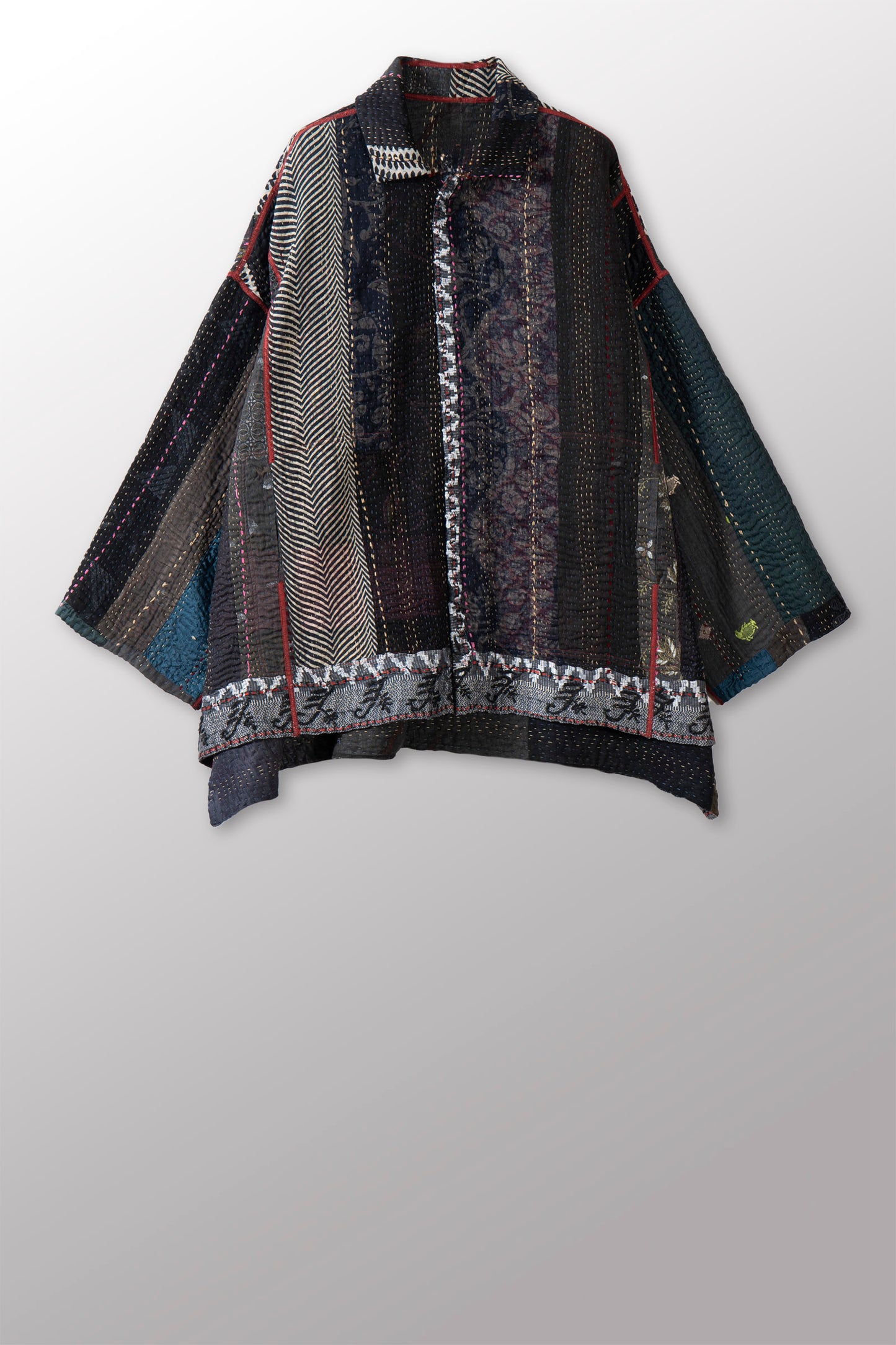 STRIPE RALLIS KANTHA OVERSIZED MINI COAT - pr4332-blk -