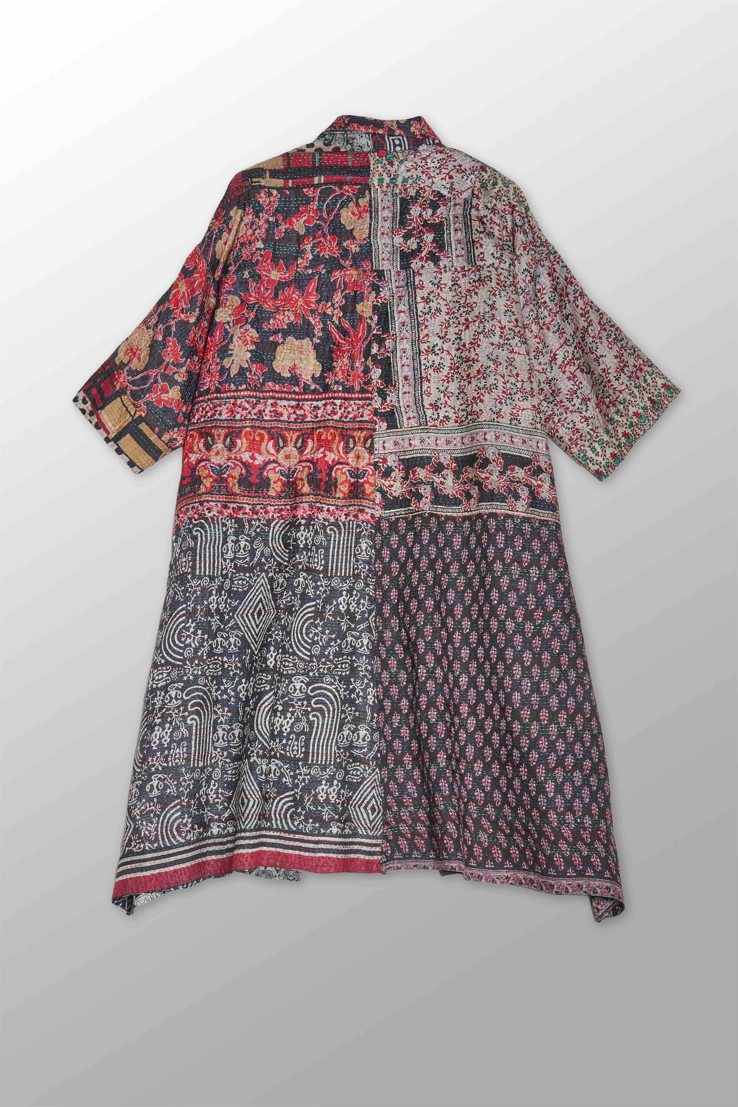 VINTAGE SILK KANTHA 3/4 SLV. SHIRT DRESS - sv2459-0001s -