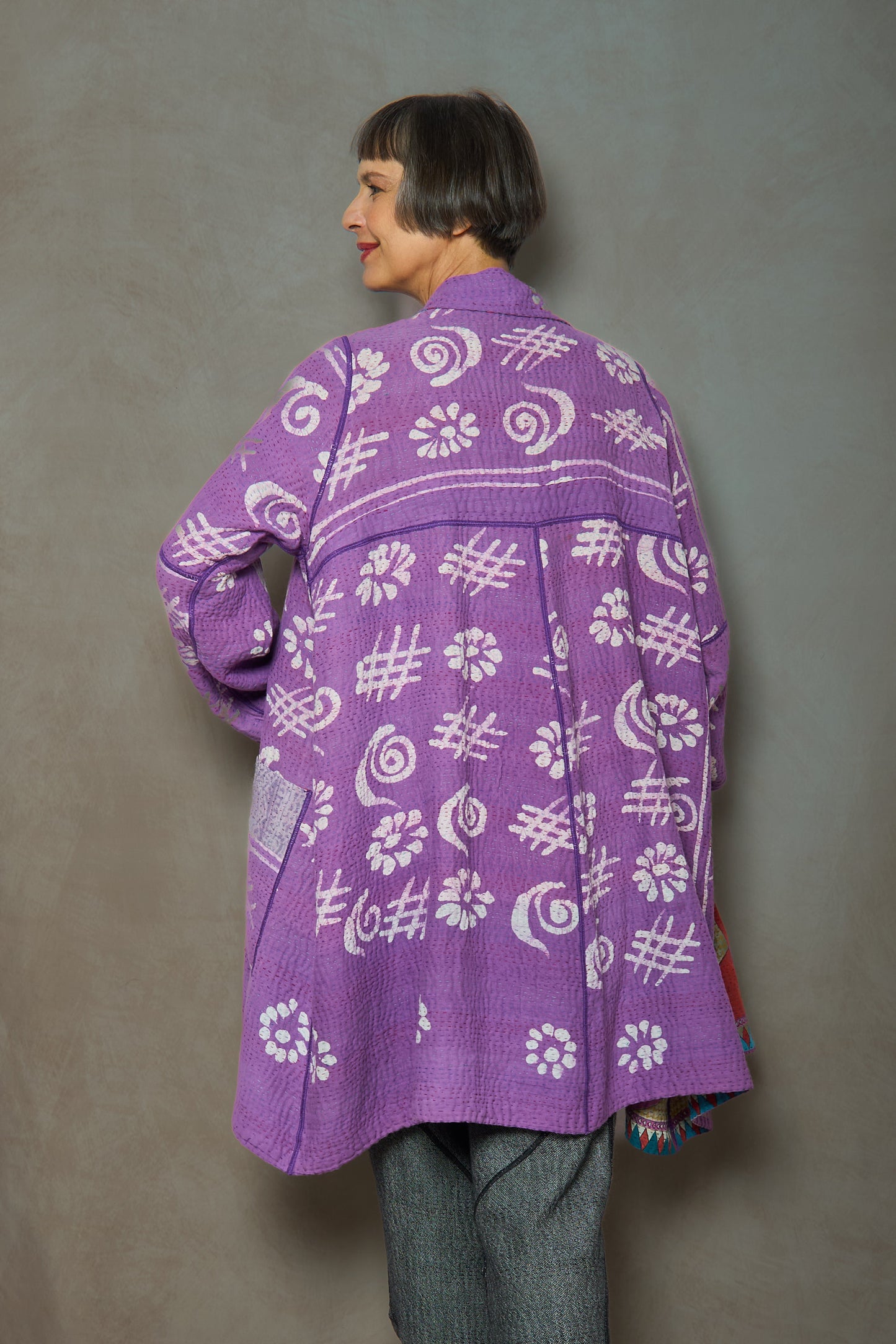 VINTAGE COTTON KANTHA A-LINE DUSTER - cv4311-0077a -