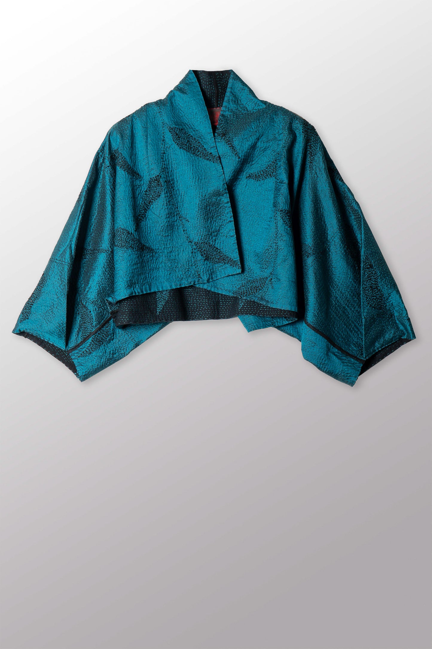 NIGHT BAMBOO SILK COTTON KANTHA PUFF SLV. SHRUG - nb2062-tel -