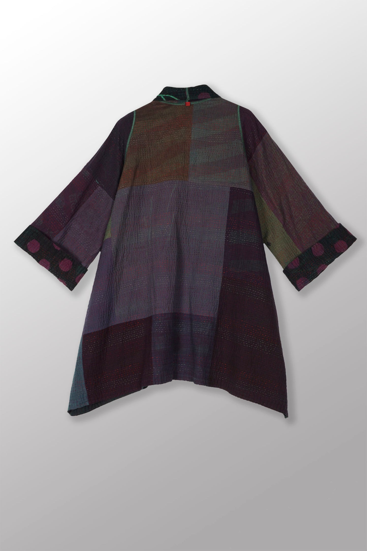 OVERDYED POLKA DOTS & LEAVES KANTHA A-LINE JACKET - dl4003-grn -