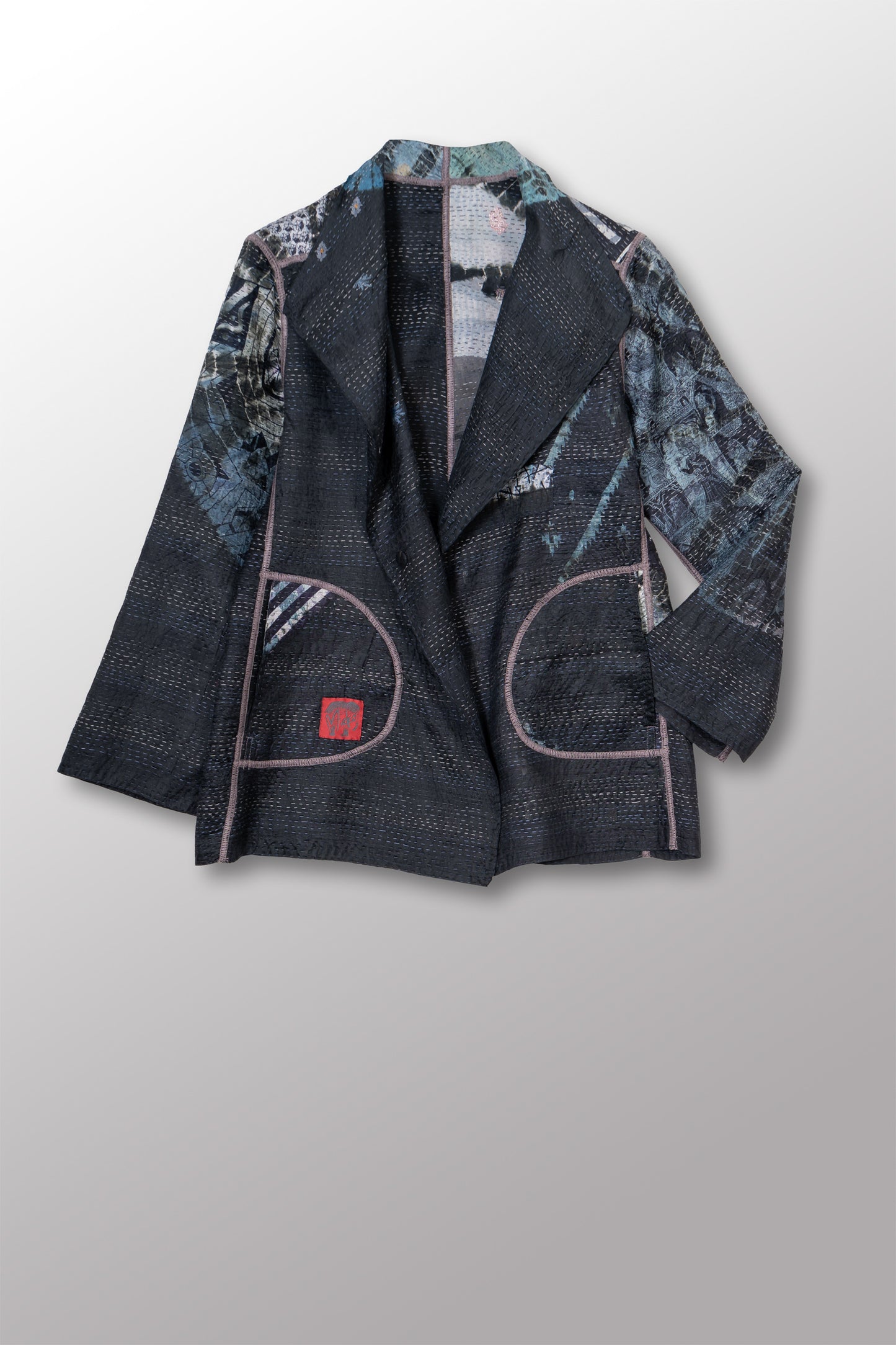 TIE DYE CIRCLE SHIBORI KANTHA SHORT JACKET - td2007-blk -