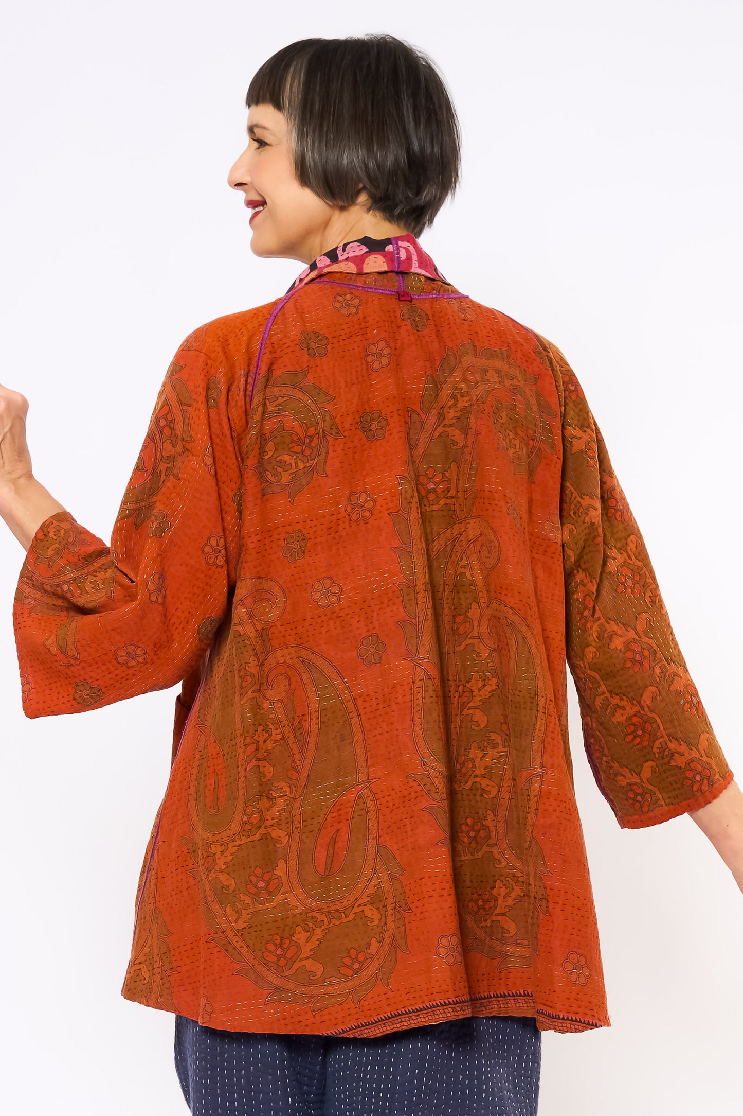 COTTON OVERDYE KANTHA KIMONO JACKET - ov2004-corg002a -