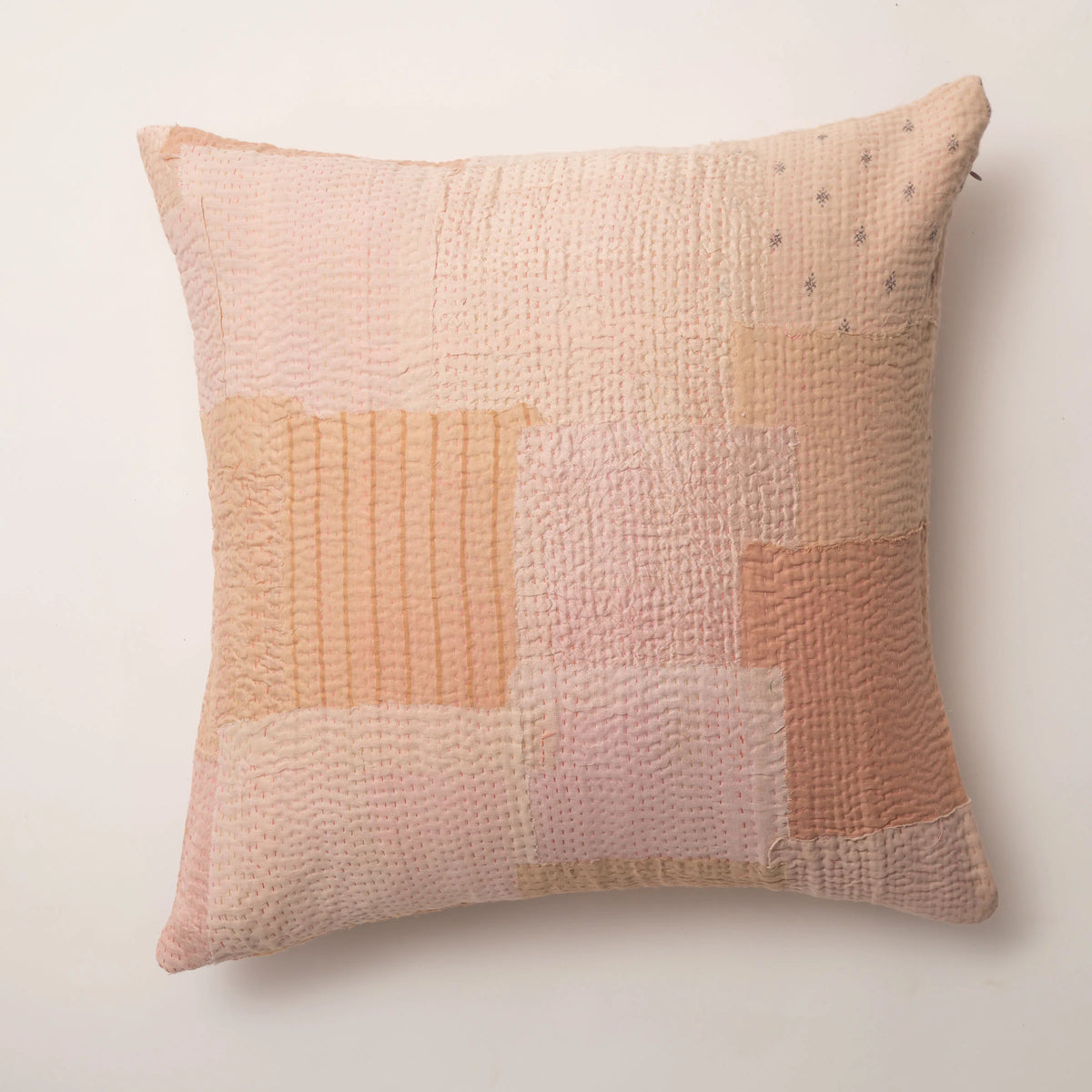 Mosaic Fray Handmade Vintage Kantha Pillow -Shallot