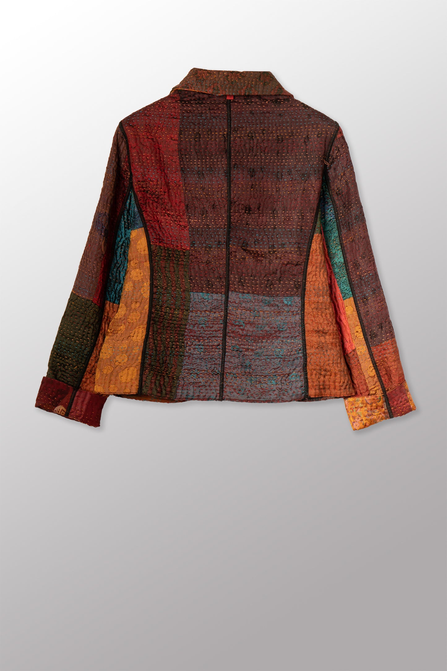 JACQUARD SILK KANTHA CROPPED BASIC JACKET - js4096-brn -