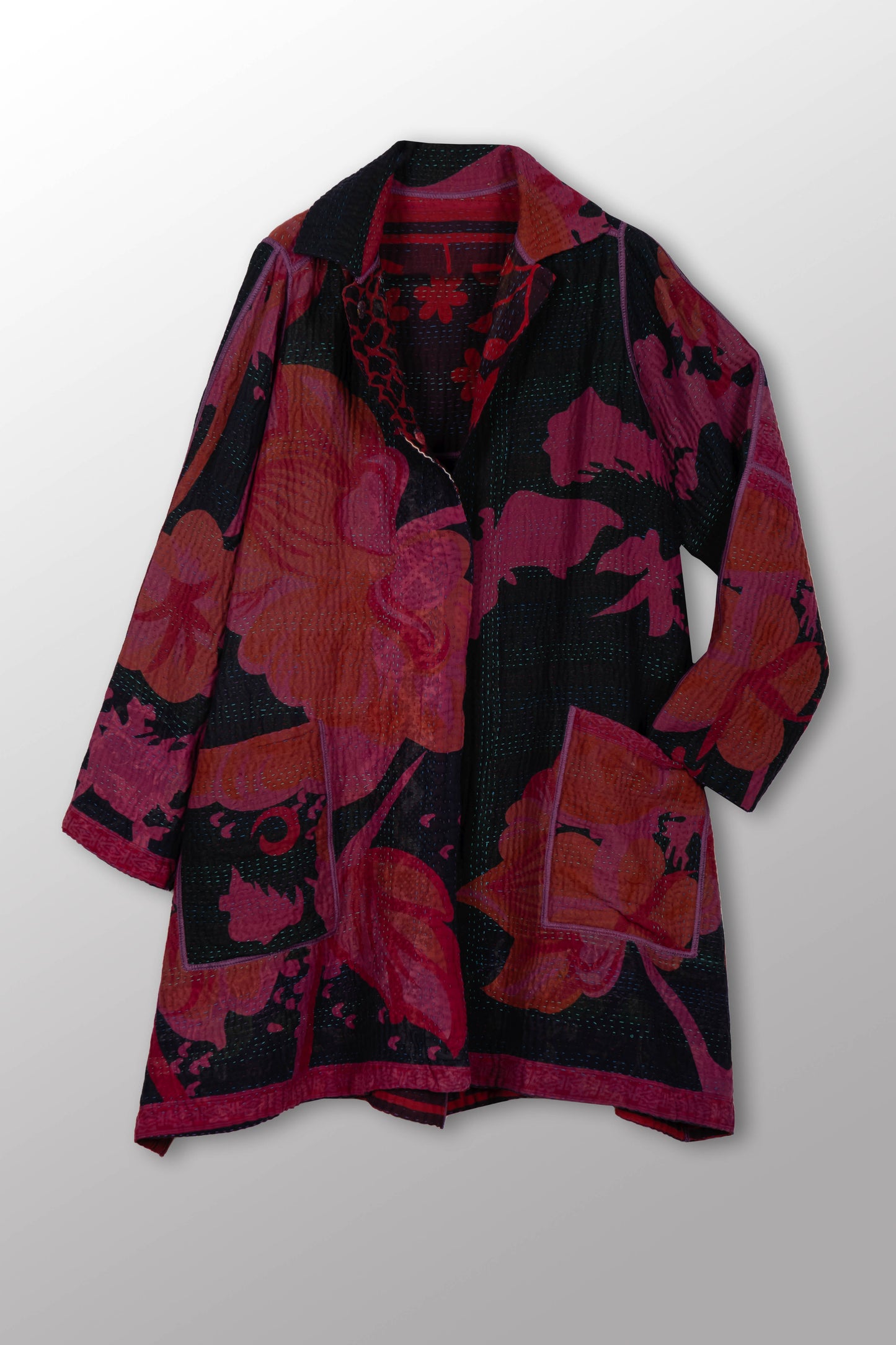 COTTON OVERDYE KANTHA A-LINE DUSTER - ov4311-cred002a -