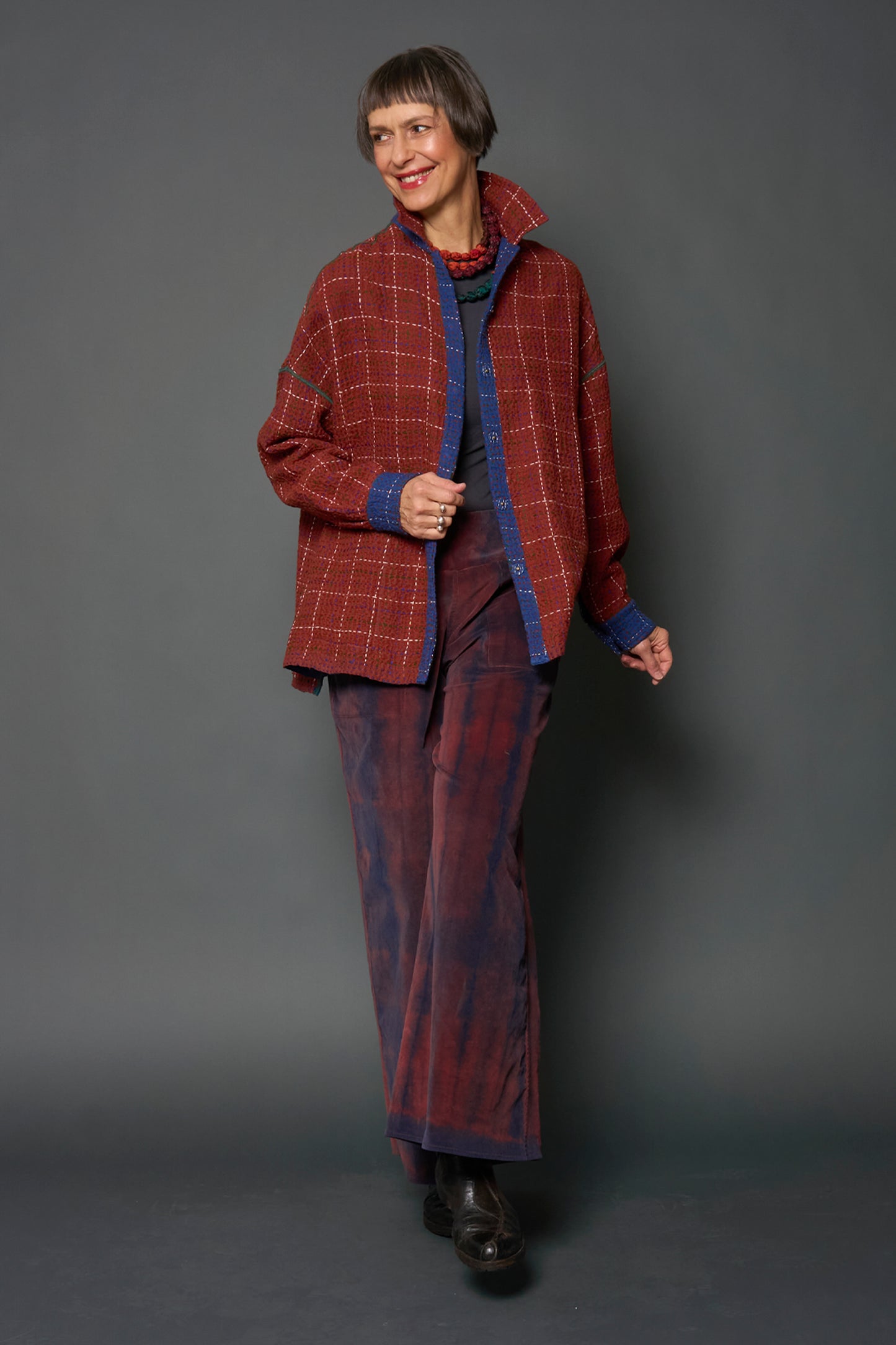 WOOL WAFFLE KANTHA POCKET CAMP SHIRT - ww3598-blu -
