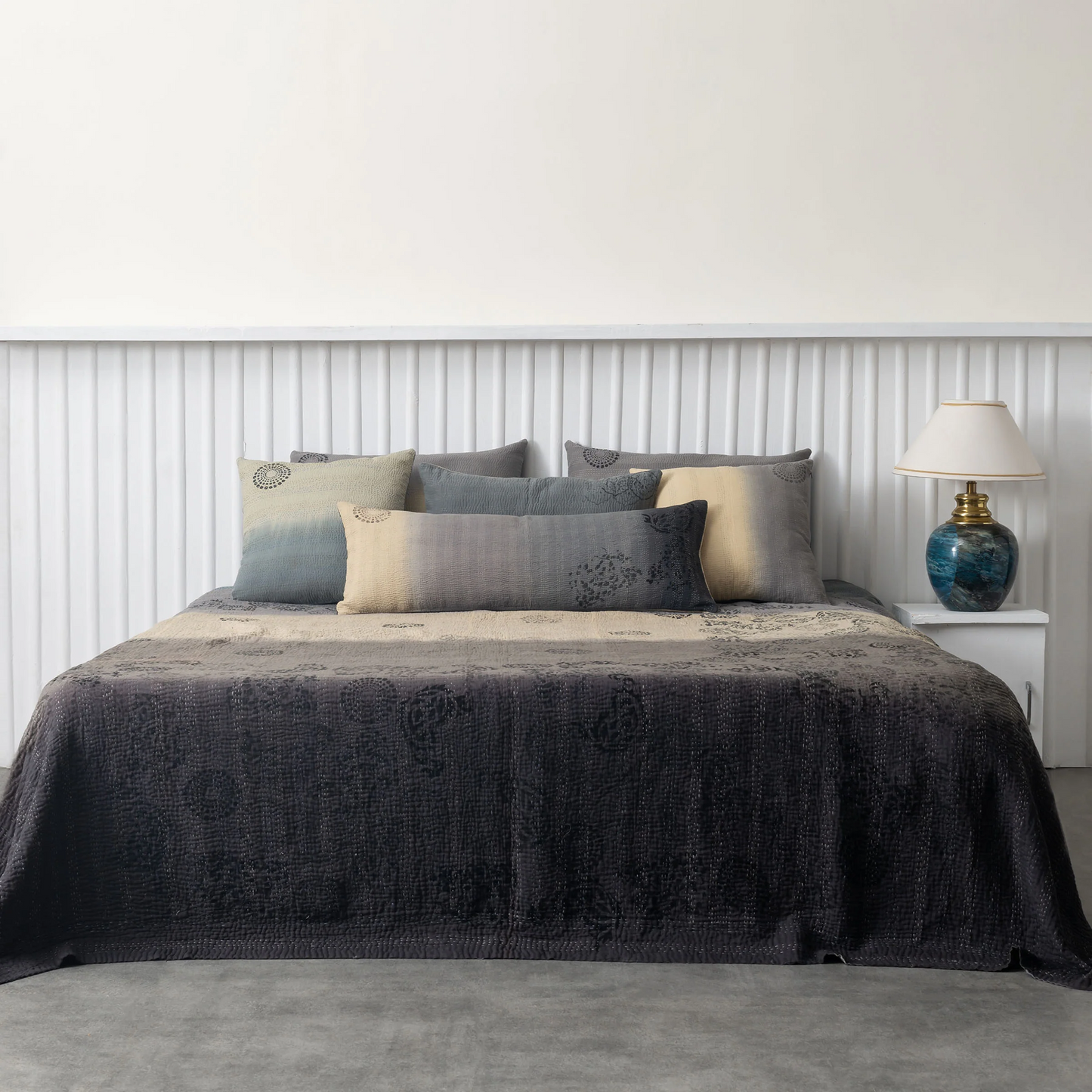 Vintage Fray Patch & Ombre Kantha Bedcover -Yellow Stone-