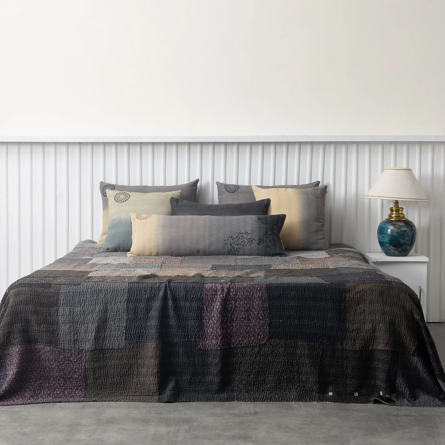 Vintage Fray Patch & Ombre Kantha Bedcover -Yellow Stone-