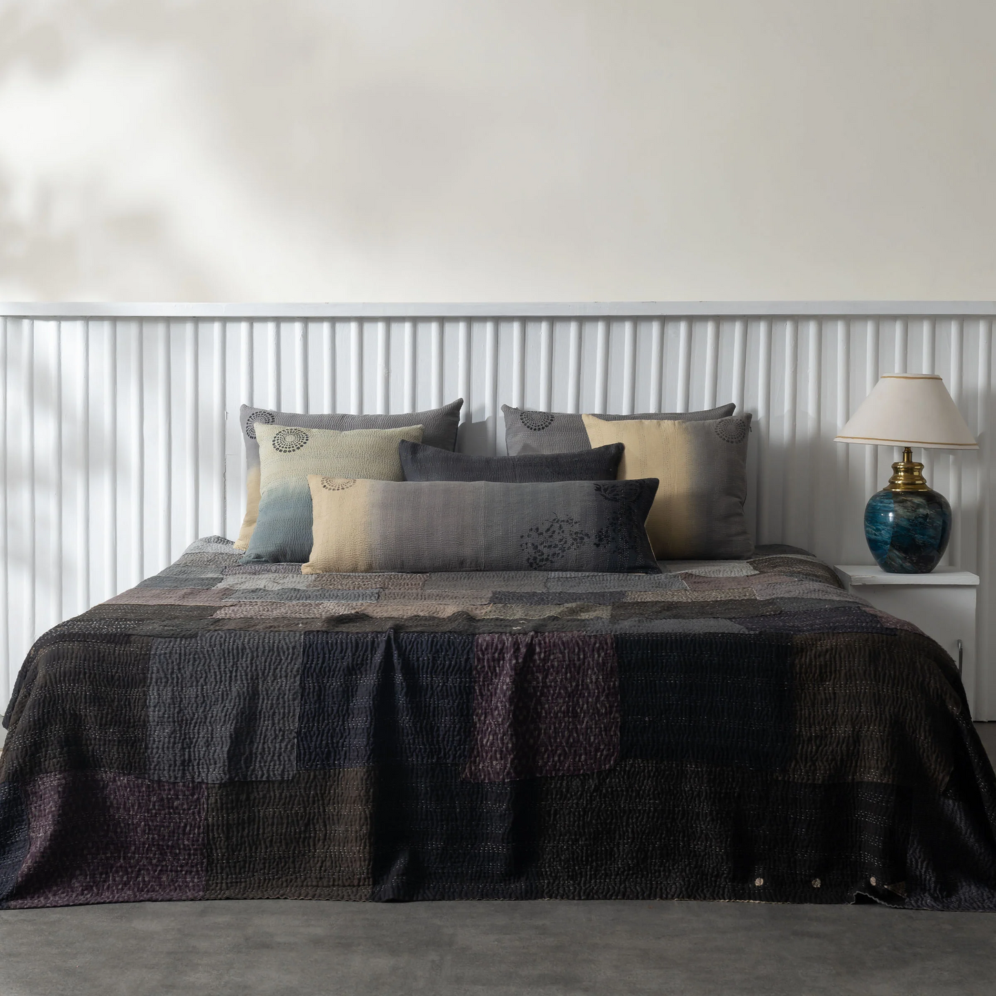 Vintage Fray Patch & Ombre Kantha Bedcover -Yellow Stone-