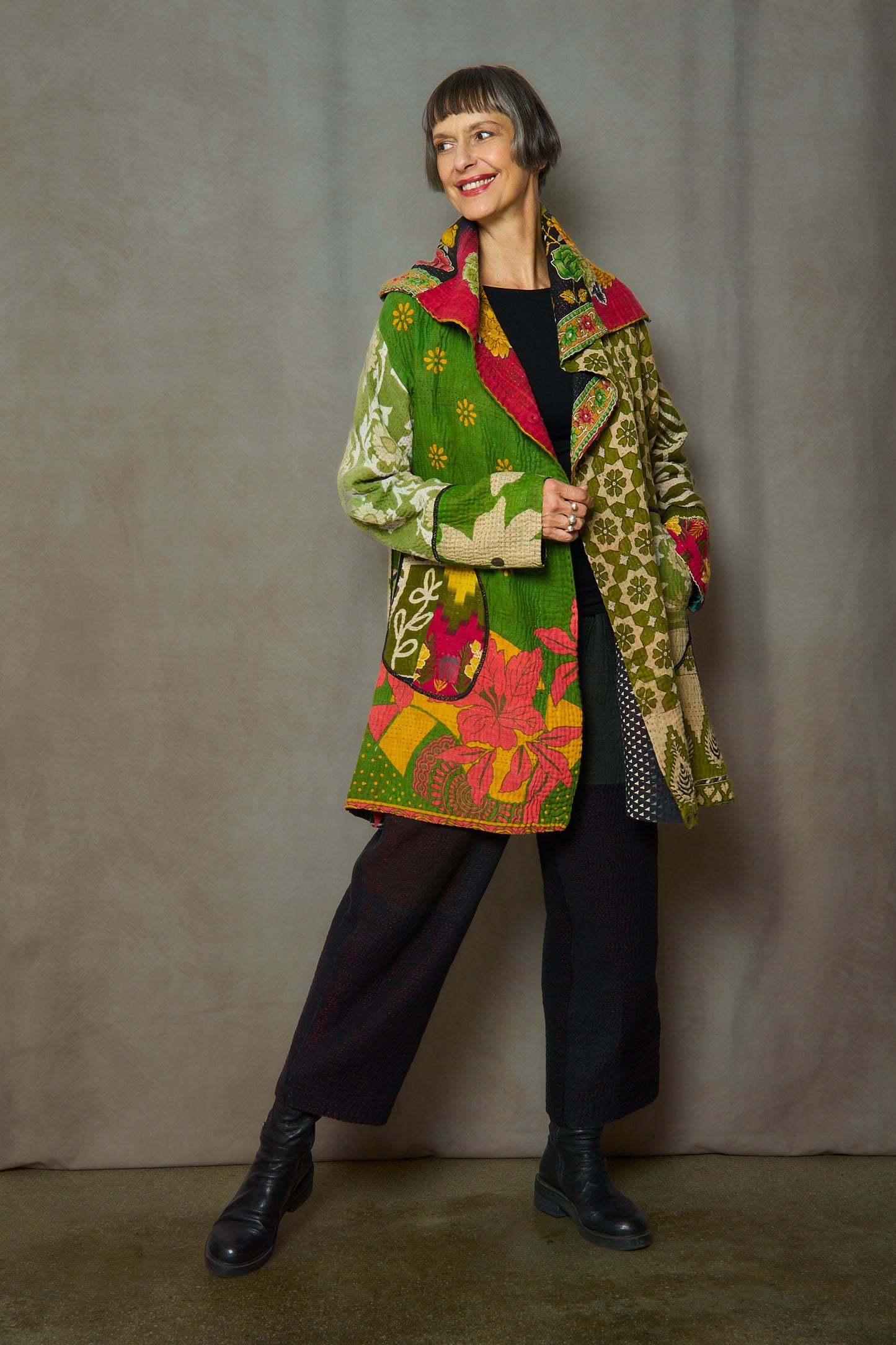 PUZZLE KANTHA A-LINE COAT P - pz4336-grn -