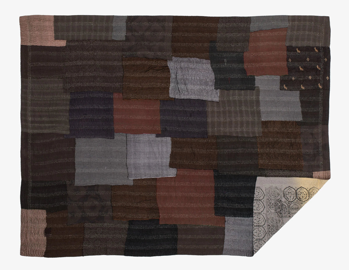 Ombre With Fray Patch Handmade Vintage Kantha Throw -Yellow Stone