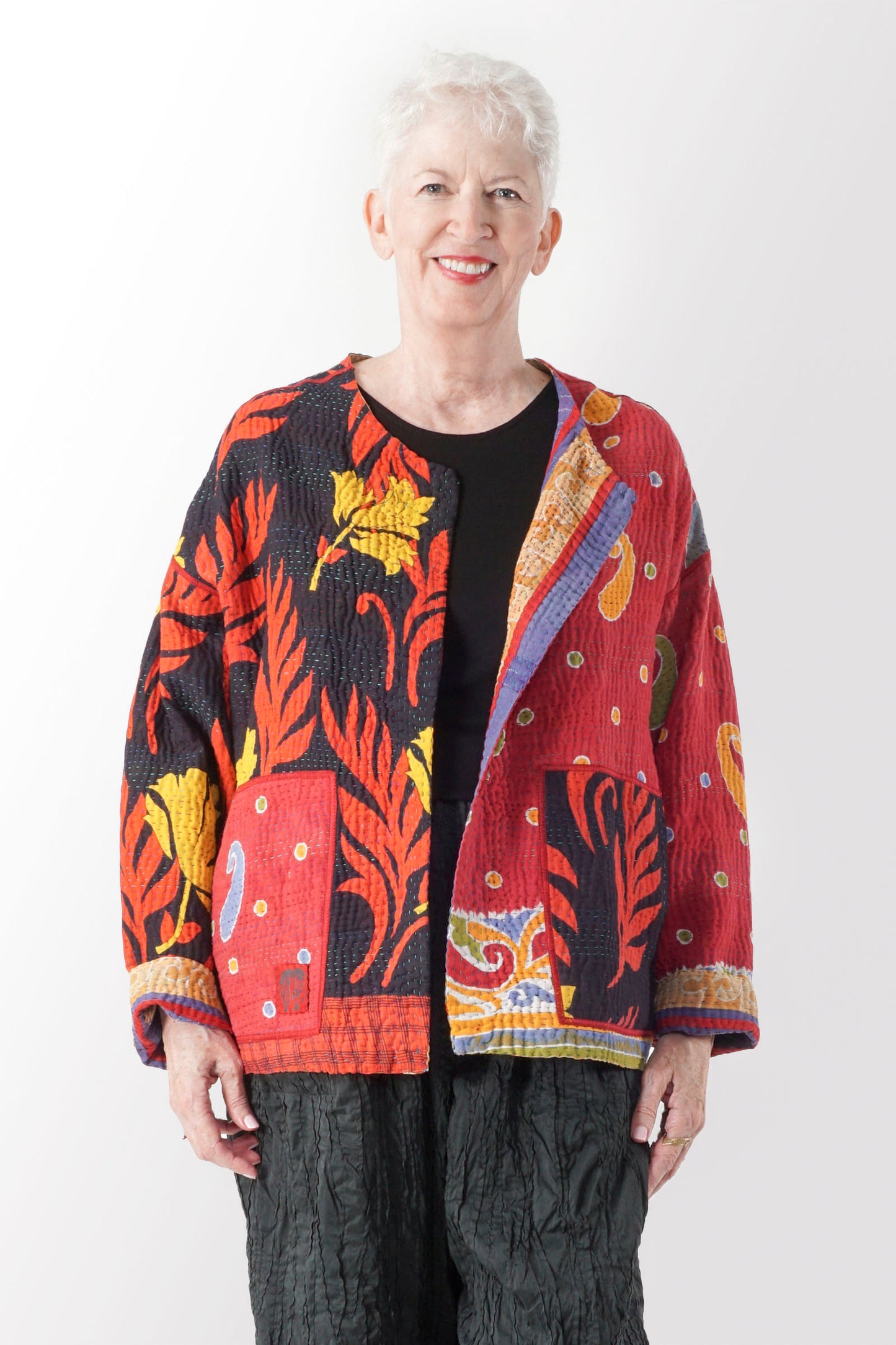 VINTAGE COTTON KANTHA CREW NECK SHORT JKT - cv4053-0050a -