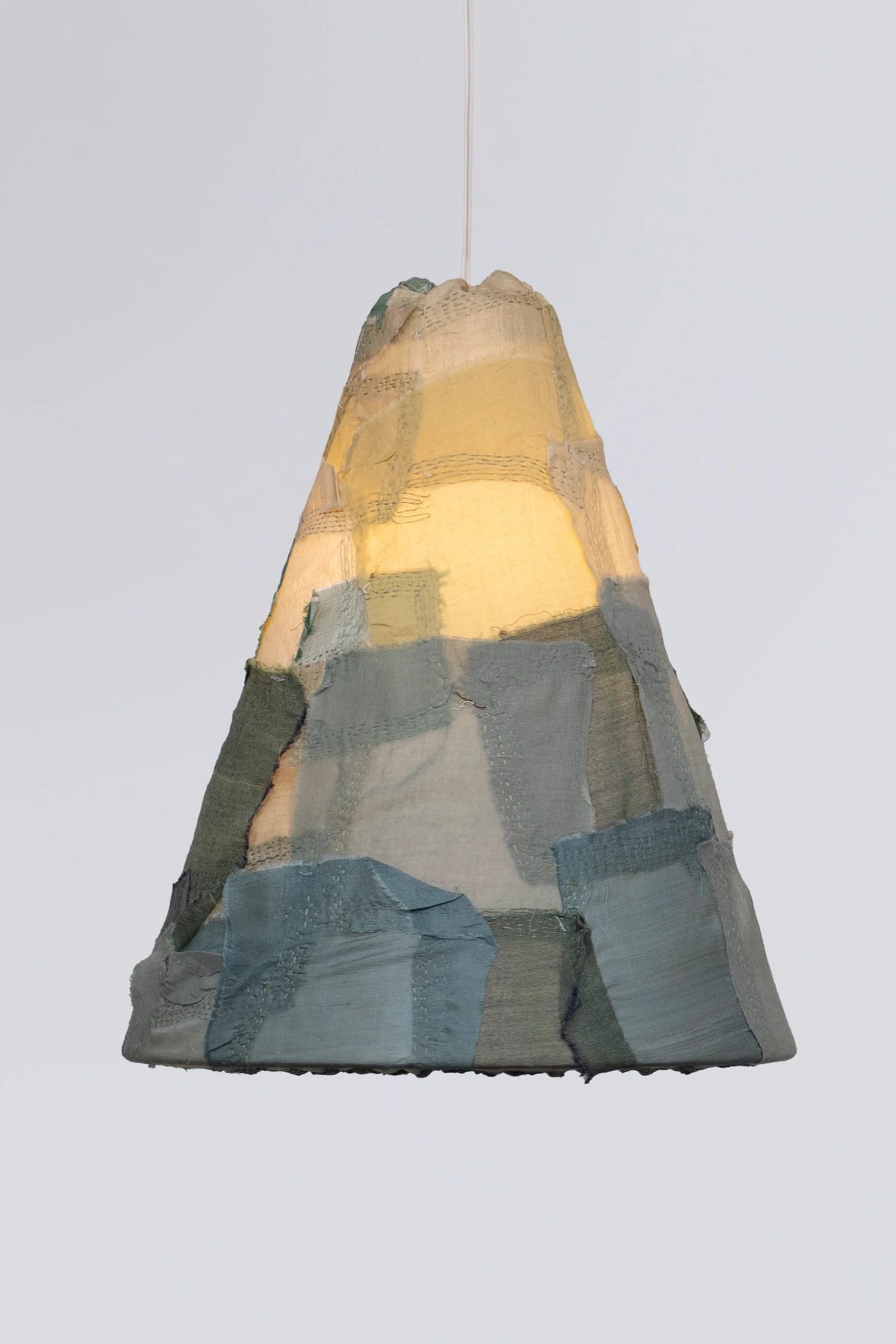 Mosaic Fray Patch Kantha Hanging Pendant Lamp -Teal
