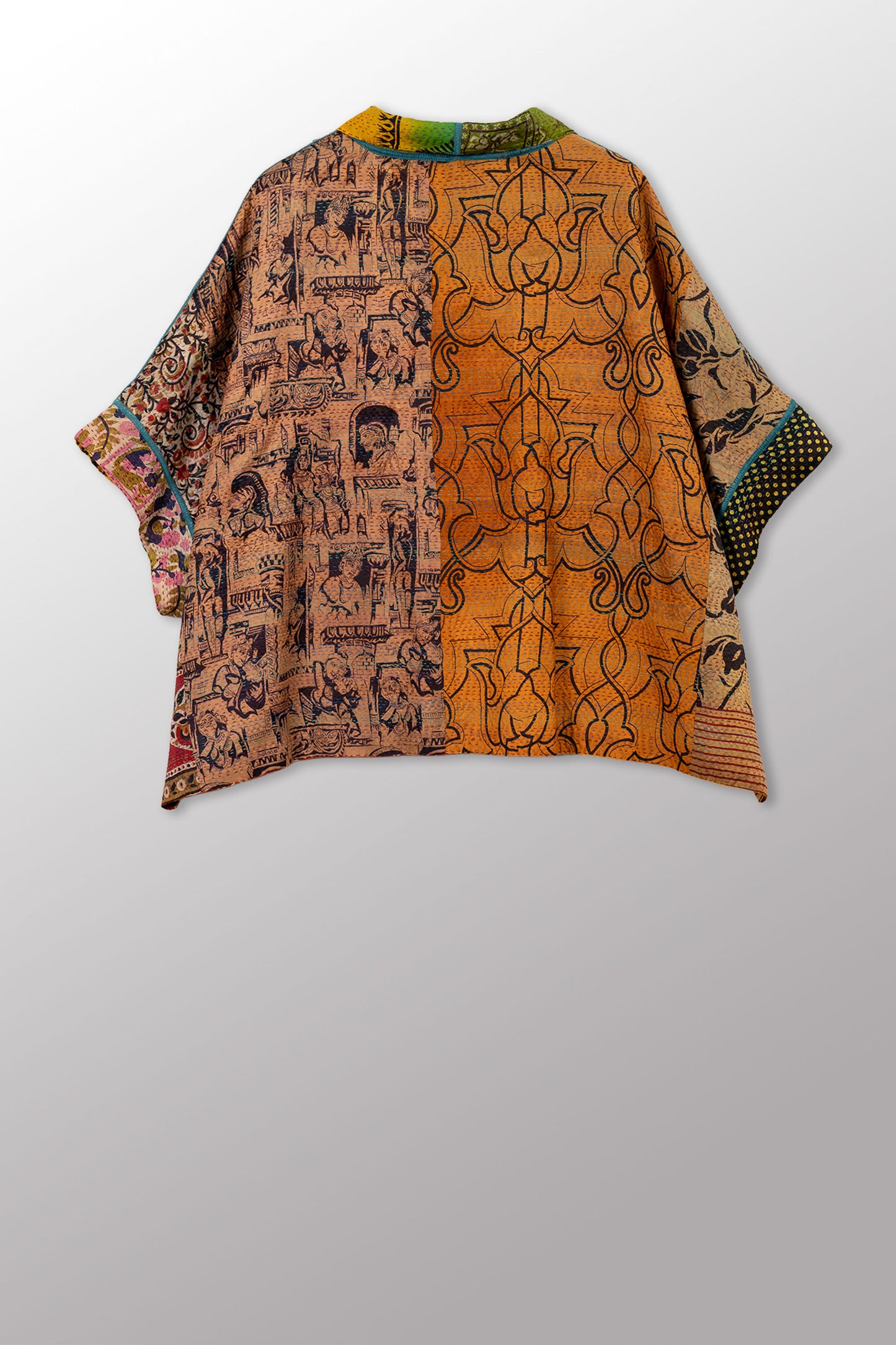 VINTAGE SILK KANTHA MINI PONCHO - sv2060-0016a -