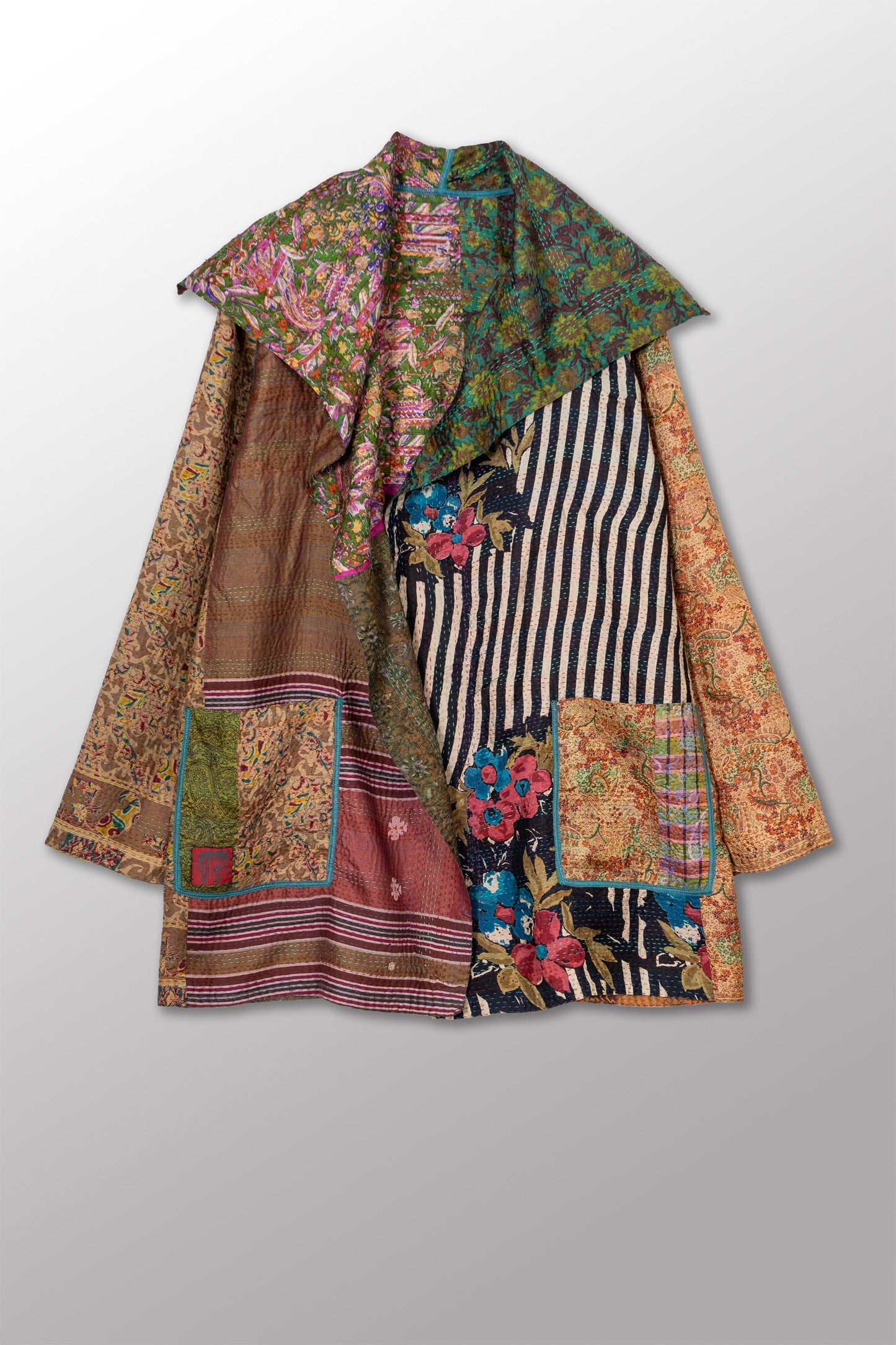 VINTAGE SILK KANTHA POCKET JKT - sv2002-0071a -