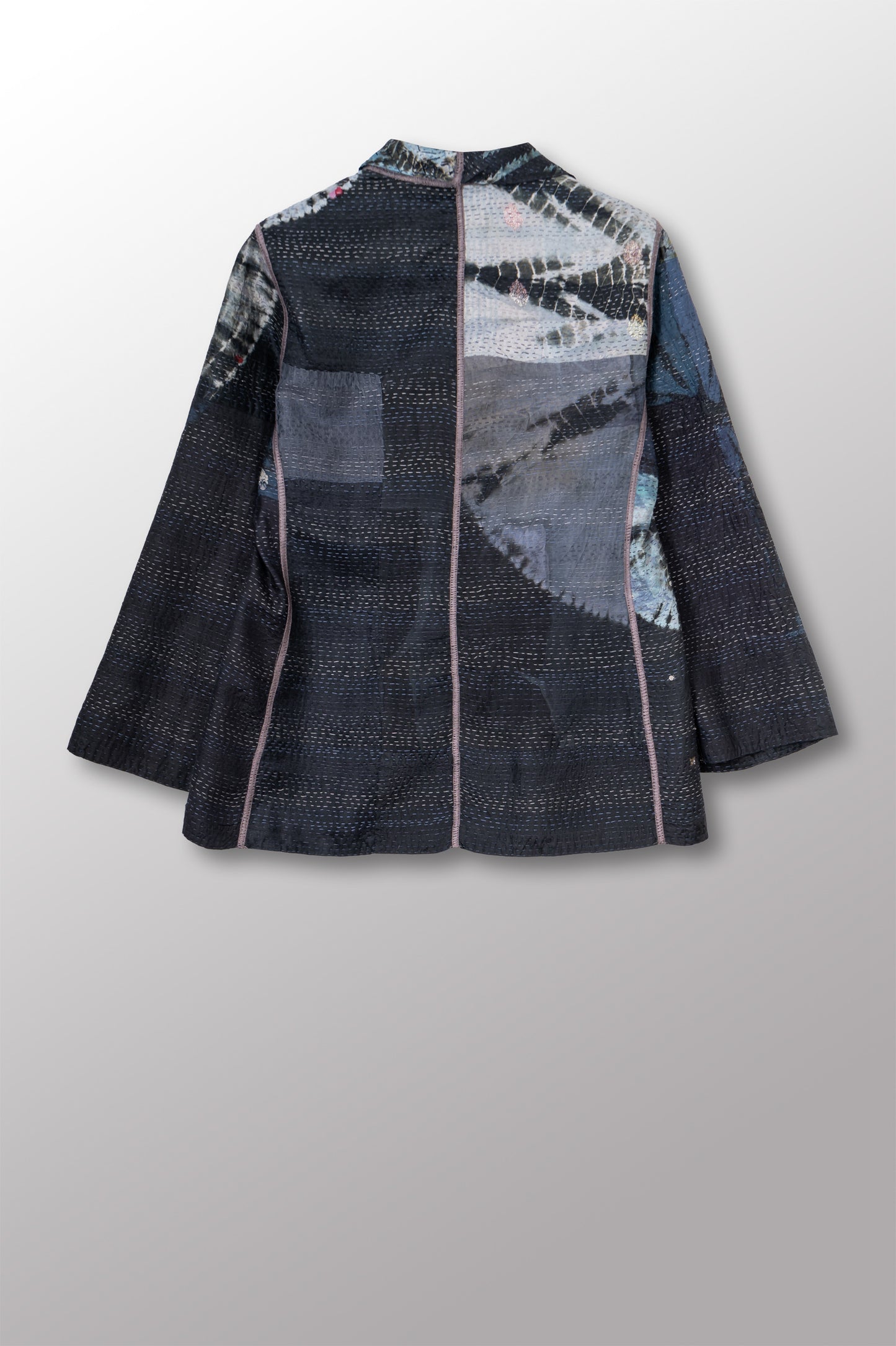 TIE DYE CIRCLE SHIBORI KANTHA SHORT JACKET - td2007-blk -
