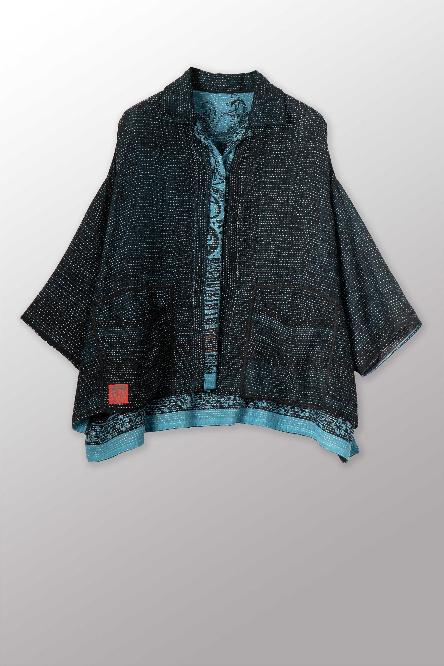 OVERDYED COTTON PAISLEY KANTHA CROPPED TENT SHIRT - ov-cp2596-blu -