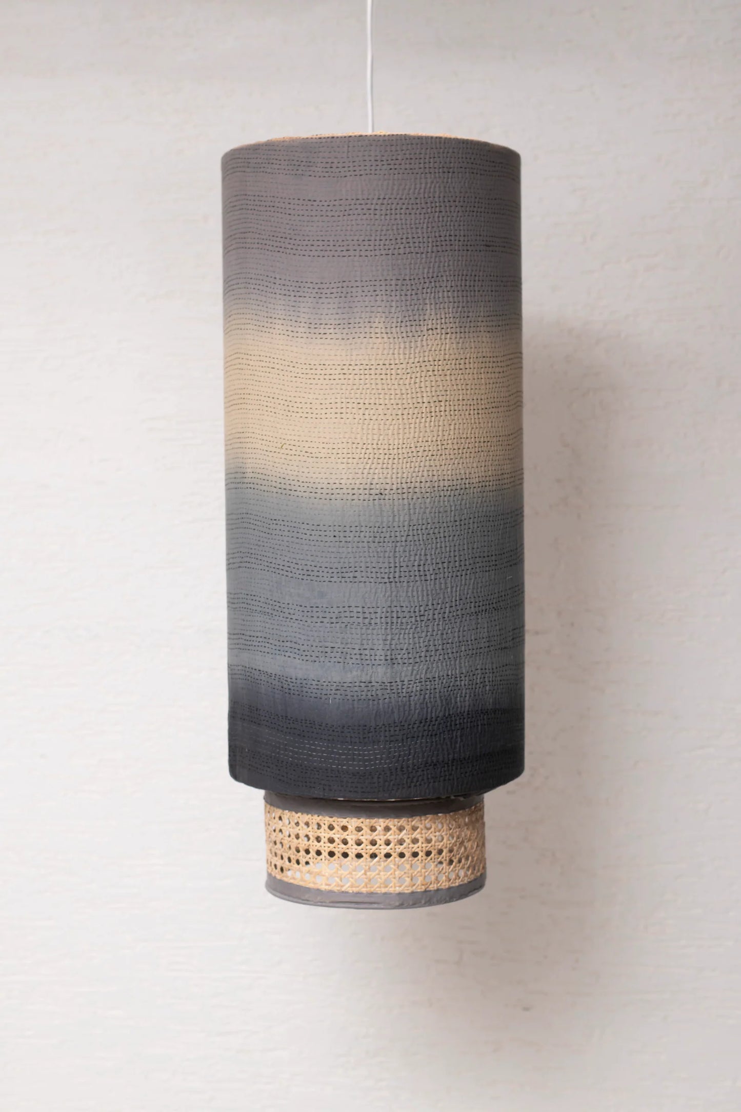Kimono Cotton Kantha Hanging Lamp -Gray