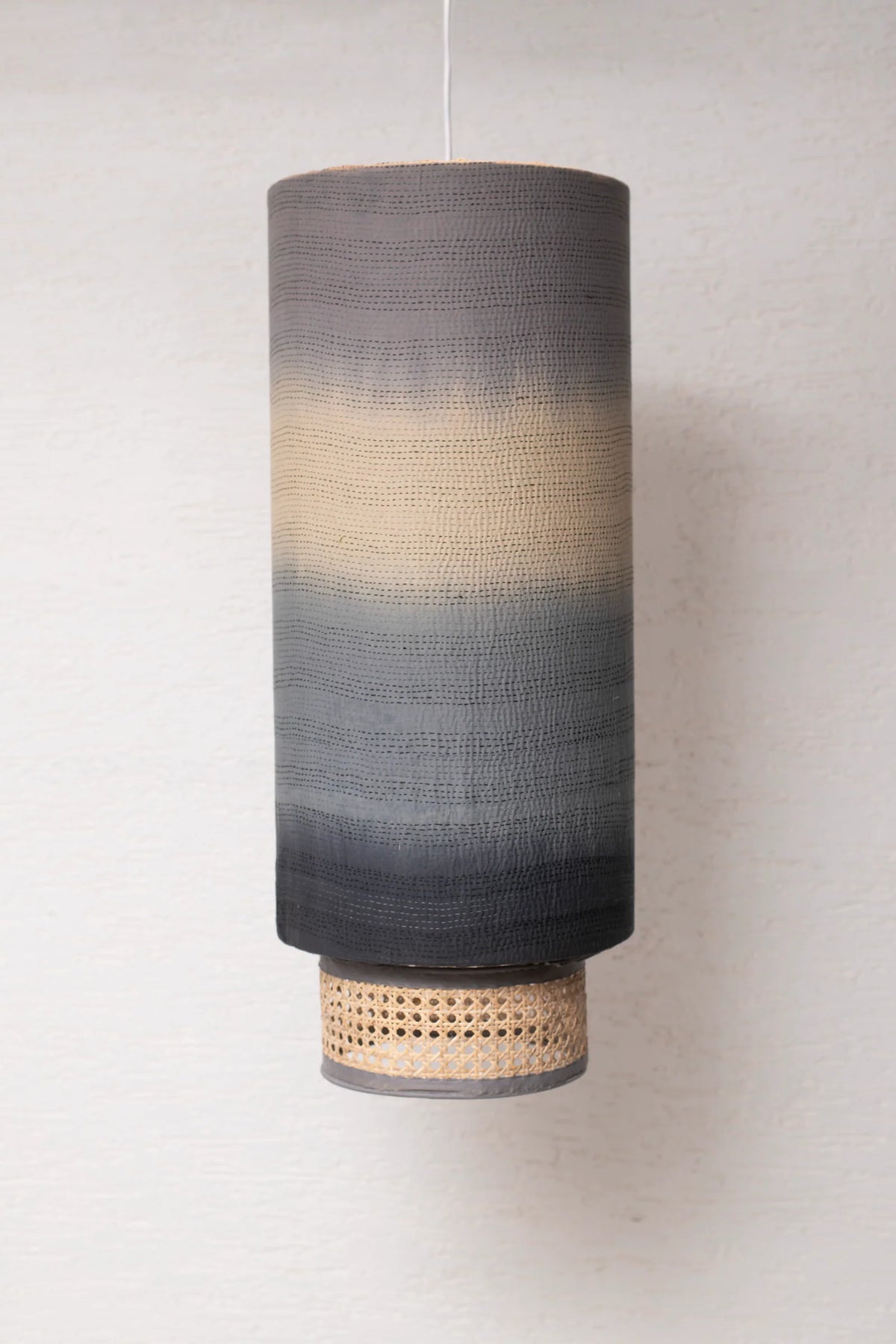 Kimono Cotton Kantha Hanging Lamp -Gray