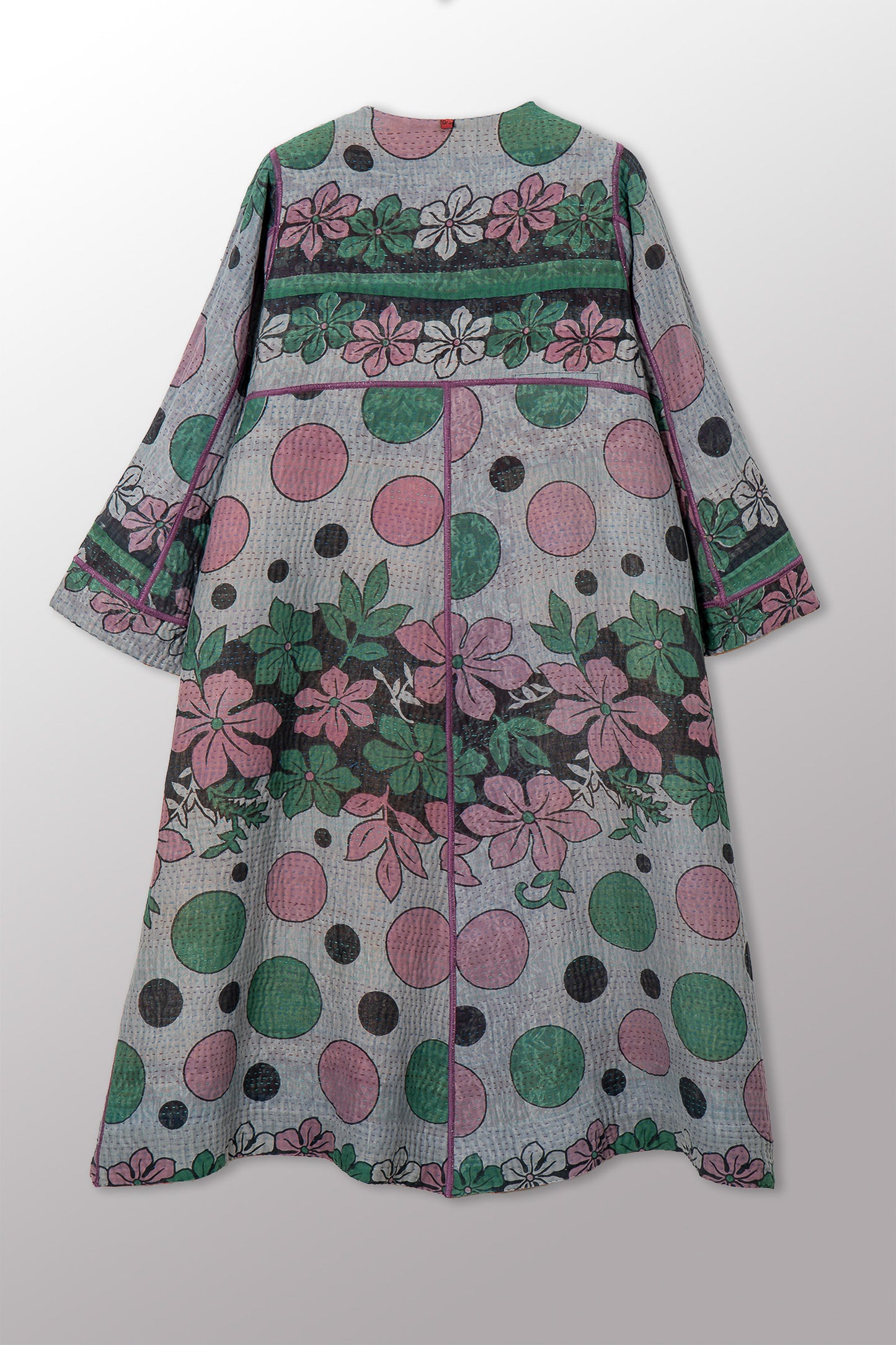 VINTAGE COTTON KANTHA WRAP FLARE COAT - cv4330-0028a -