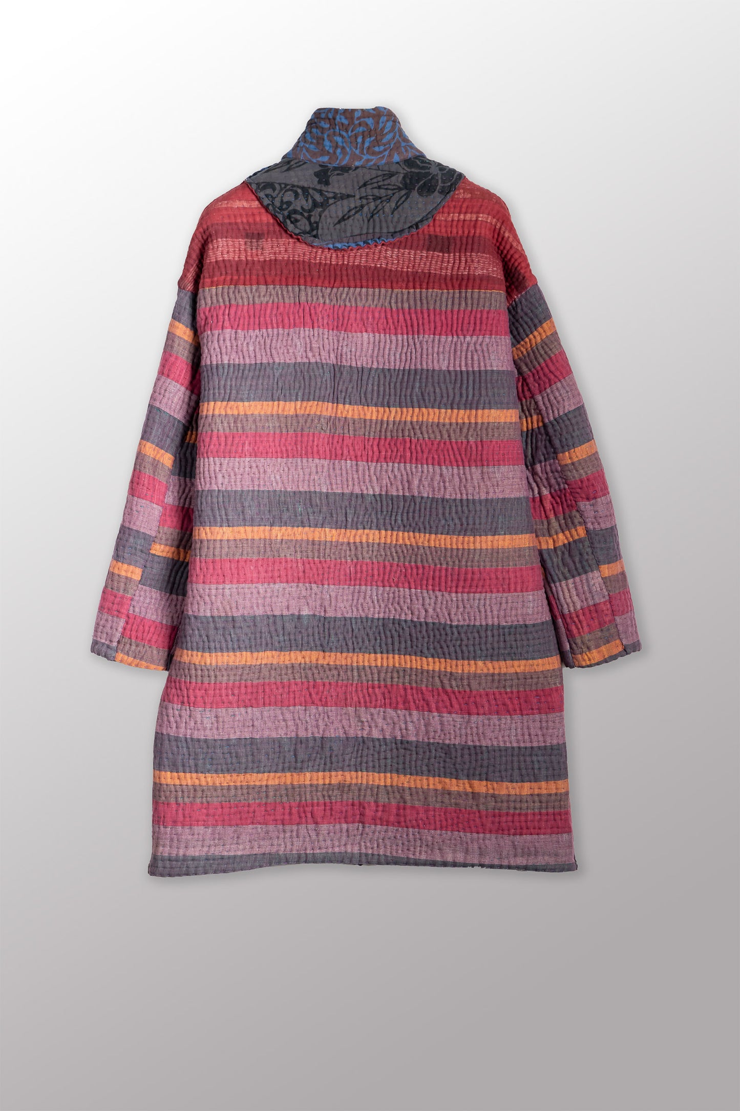 QUILTED OVERDYE COTTON KANTHA LONG LINE JACKET - oq5059-cblu001s -