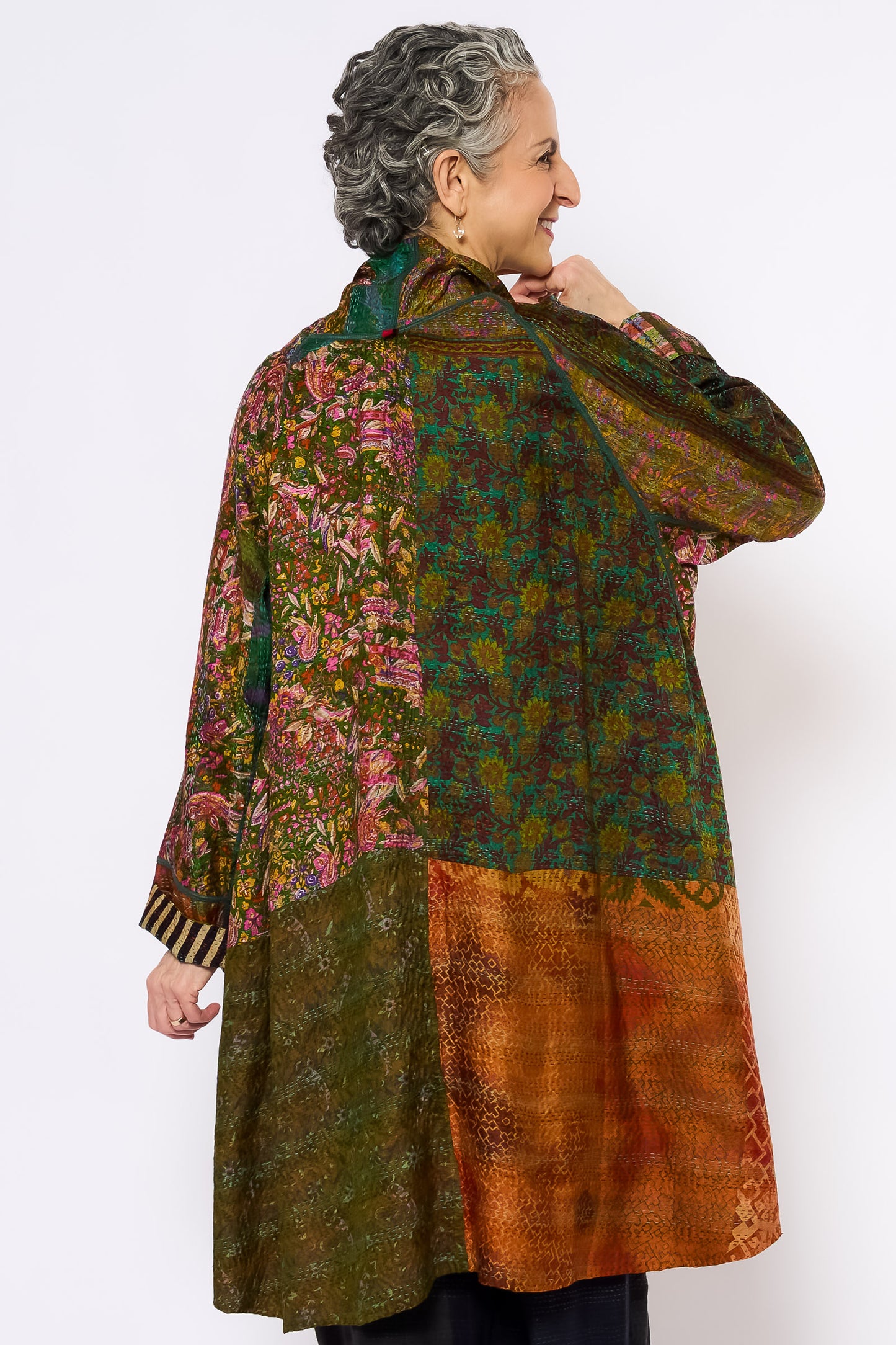 VINTAGE SILK KANTHA KIMONO LONG JKT - sv2005-0082a -