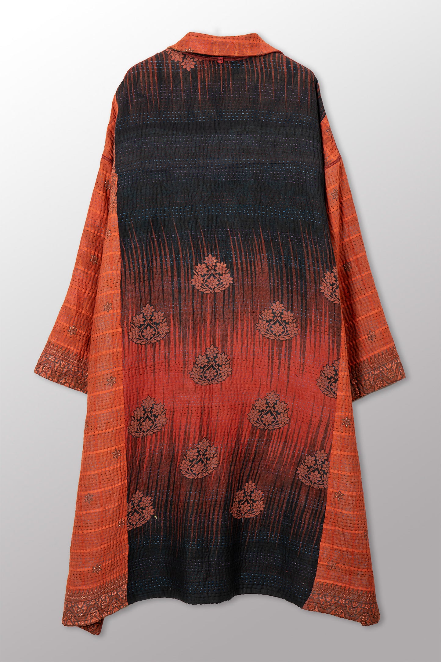 VINTAGE COTTON GREY CLAMP TIE DYE KANTHA NEW OVERSIZED COAT - su4342-0003a -