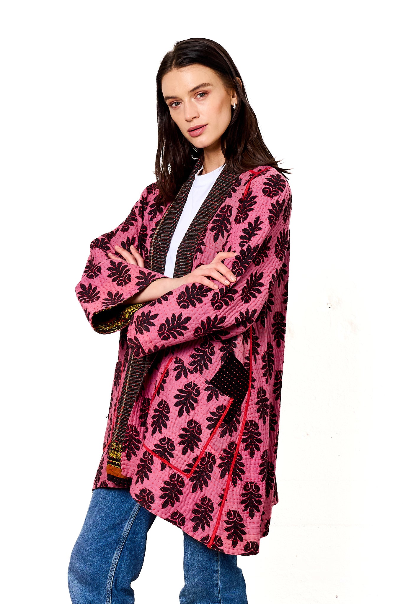 VINTAGE COTTON BBK KANTHA A-LINE JKT - bb4003-mlt -