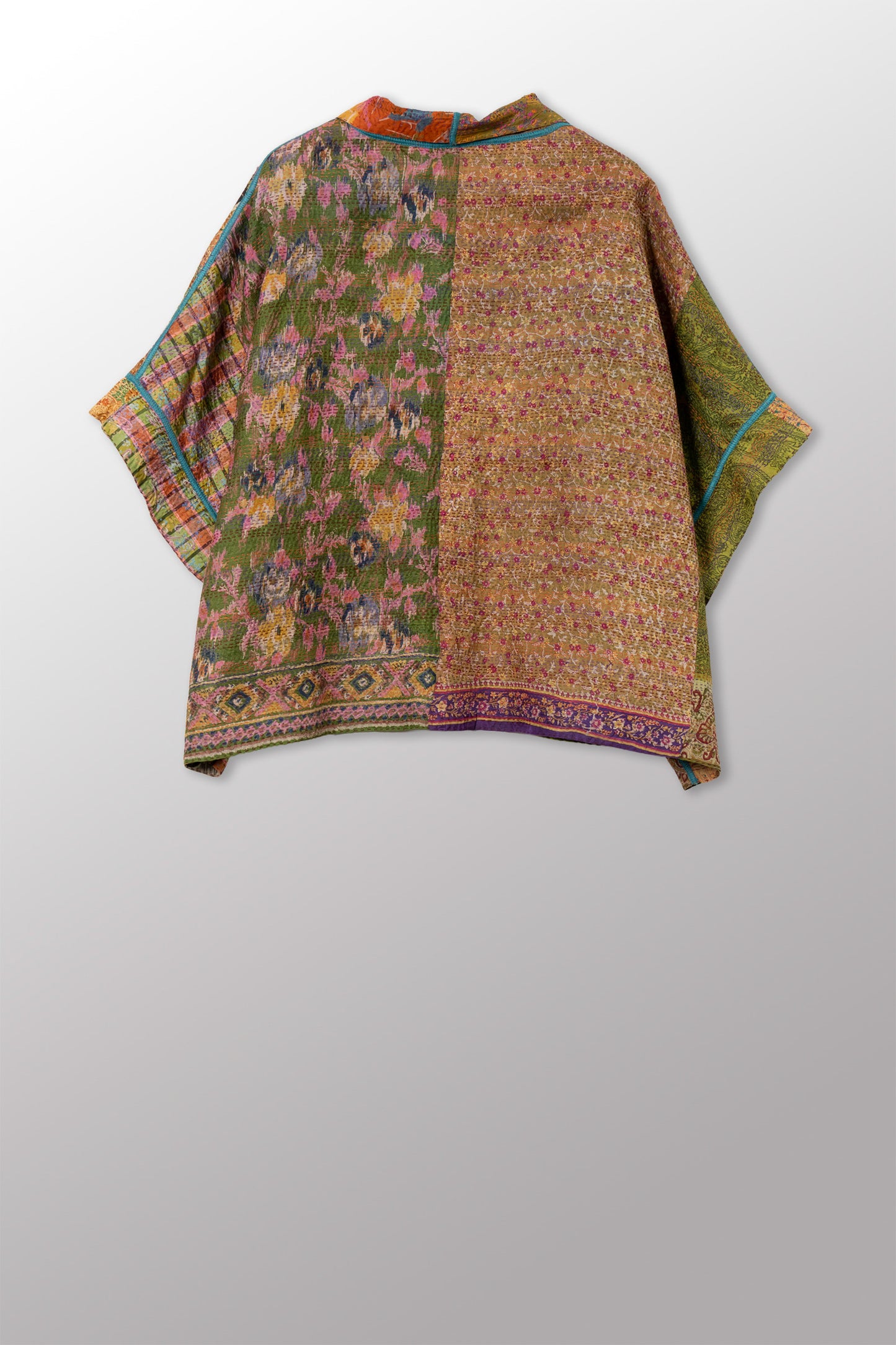 VINTAGE SILK KANTHA MINI PONCHO - sv2060-0015a -