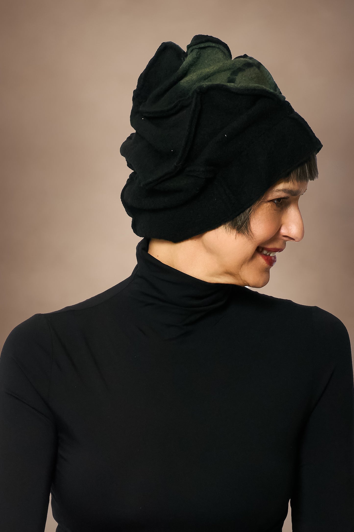 CIRCLE TIE DYE BOILED WOOL PATCHWORK HAT - tw1880-blk -