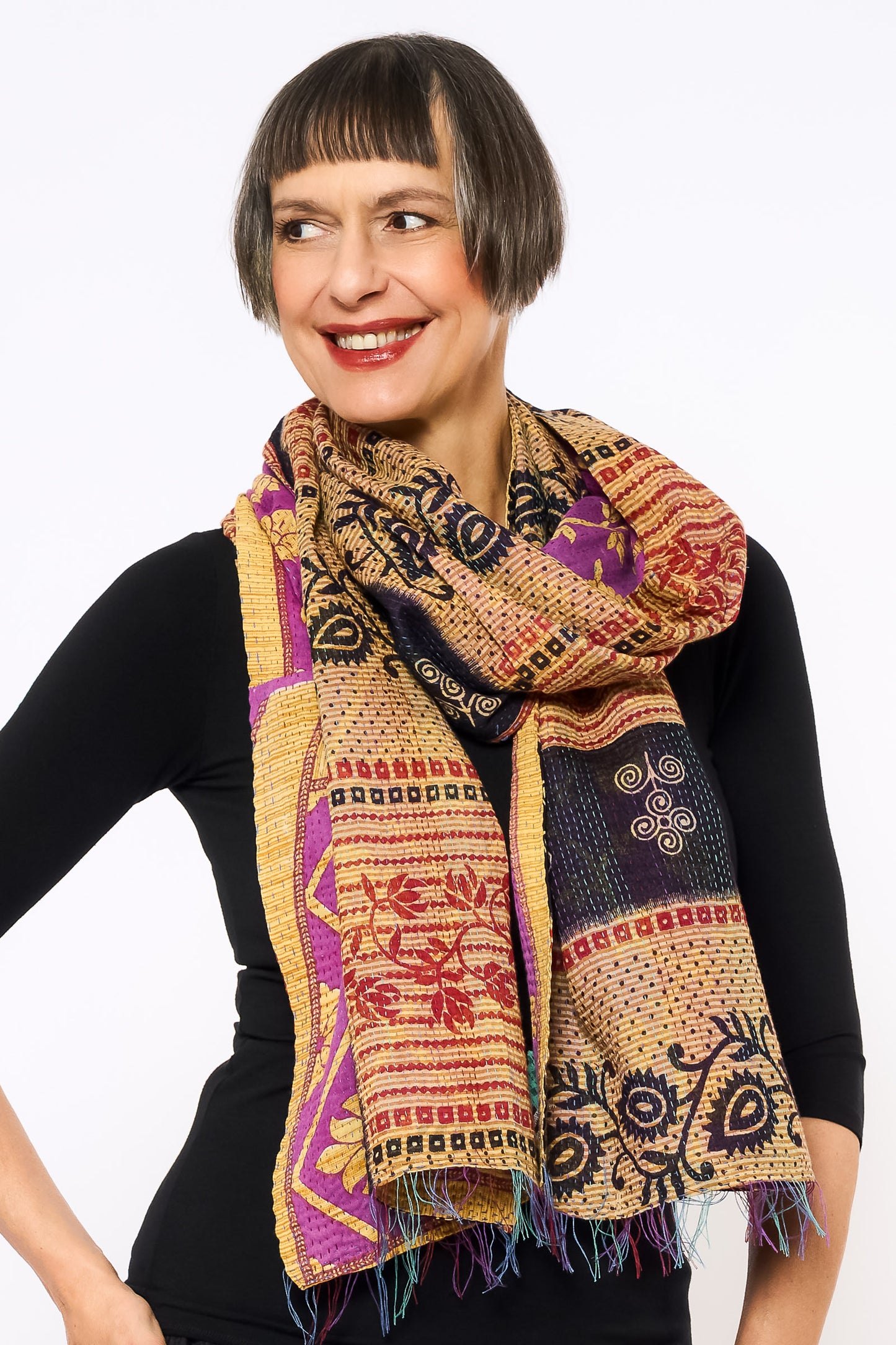 VINTAGE COTTON KANTHA SCARF STANDARD - cv2801-0052a -
