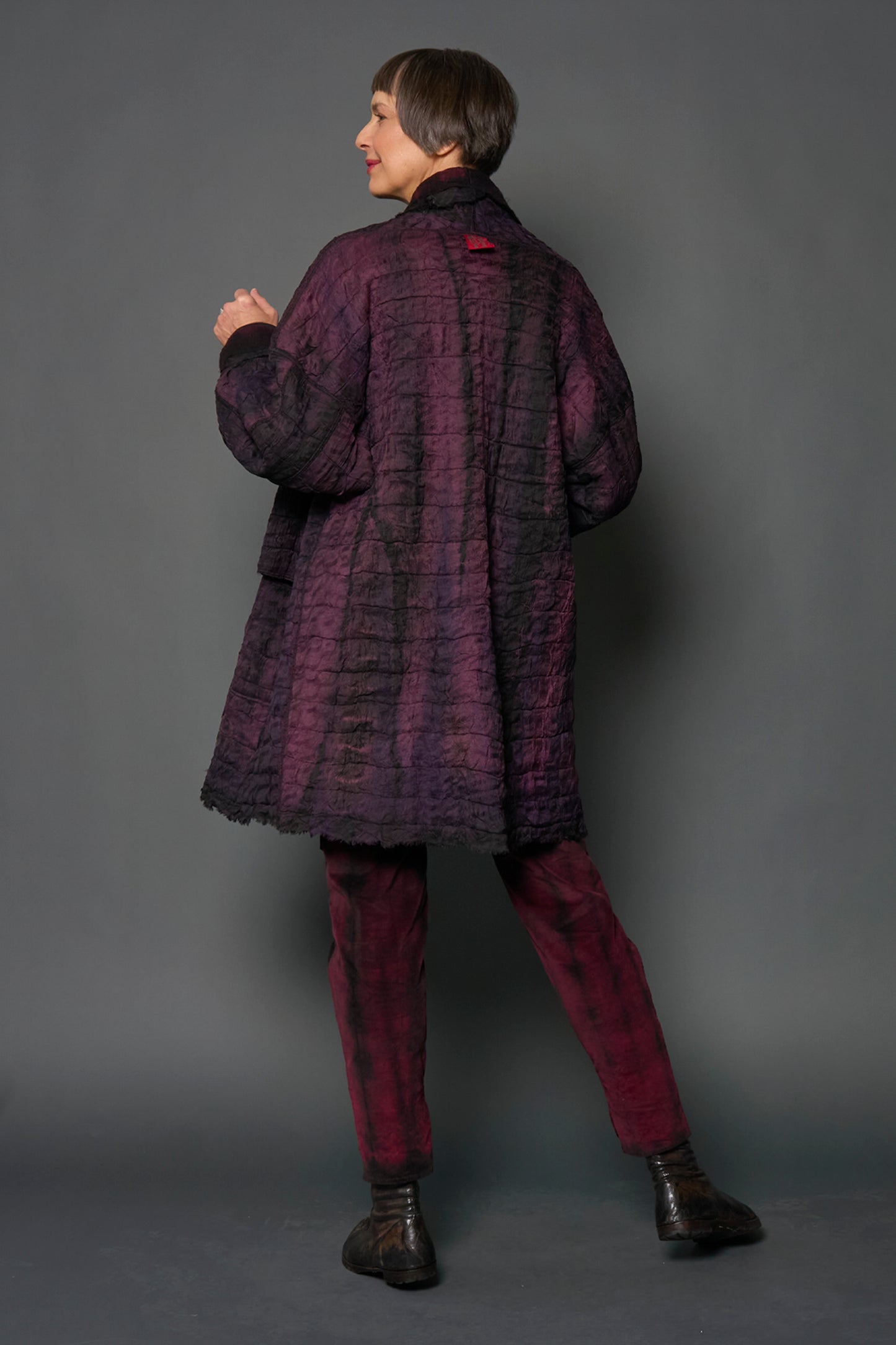 SHIBORI TIE DYE BOILED WOOL WITH JACQUARD CIGAR COAT - tb2355-pik -