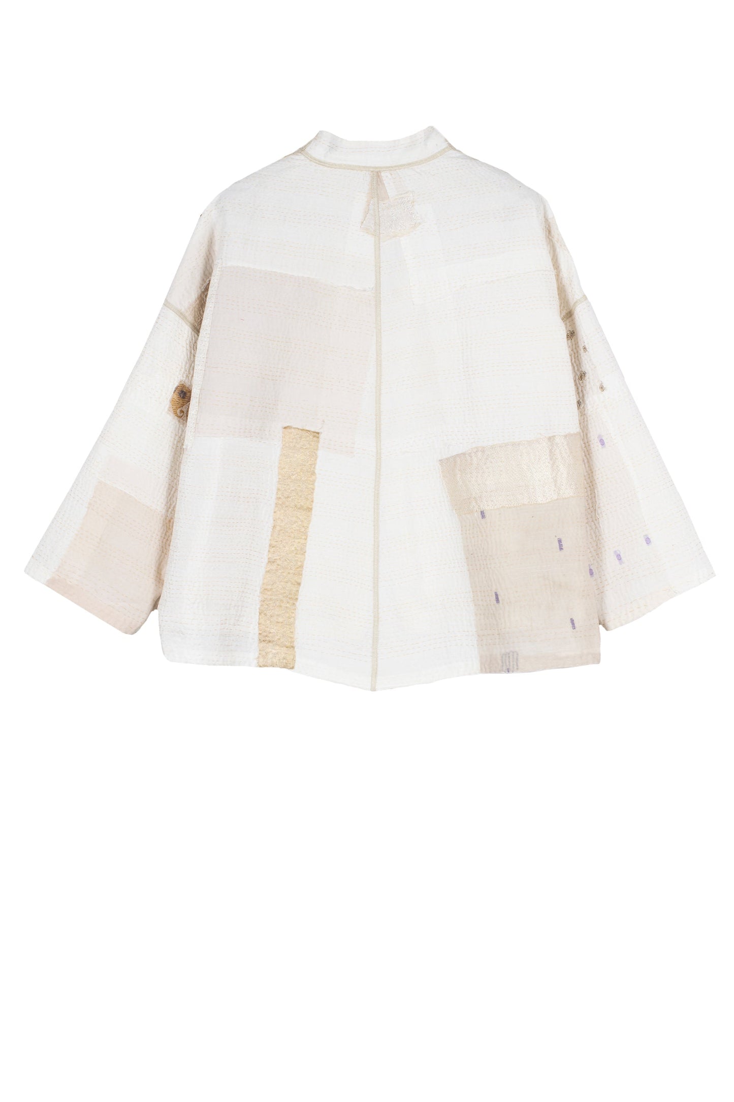 FRAYED PATCH KANTHA STAND COLLAR CROPPED JKT - fi2034-ivy -