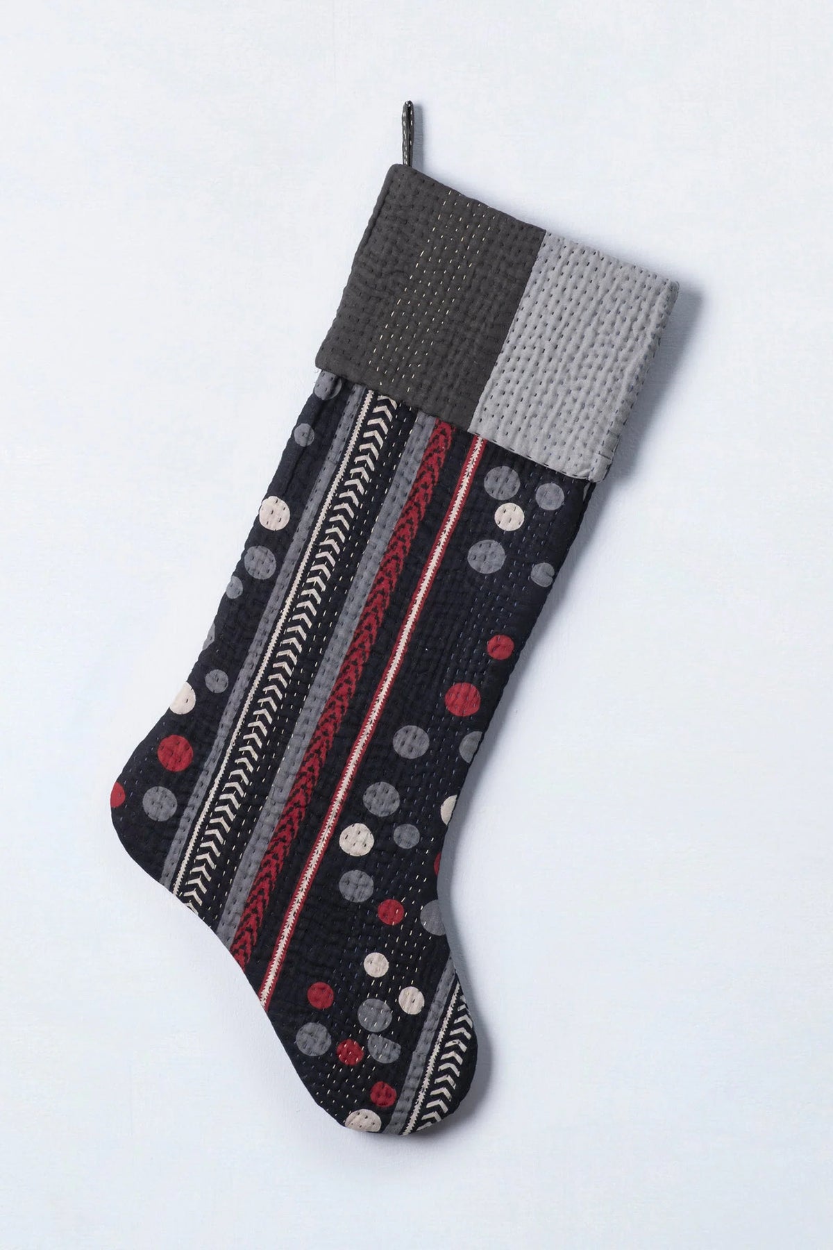 Monotone Ikat Kantha Stocking -Black